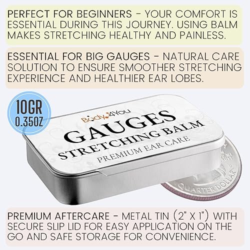 Miniatura 5 de BodyJ4You Kit de estiramiento de orejas de 55 piezas de 14G-0.472 in - Bálsamo para estiramiento de oídos de aceite de jojoba - Tapones acrílicos