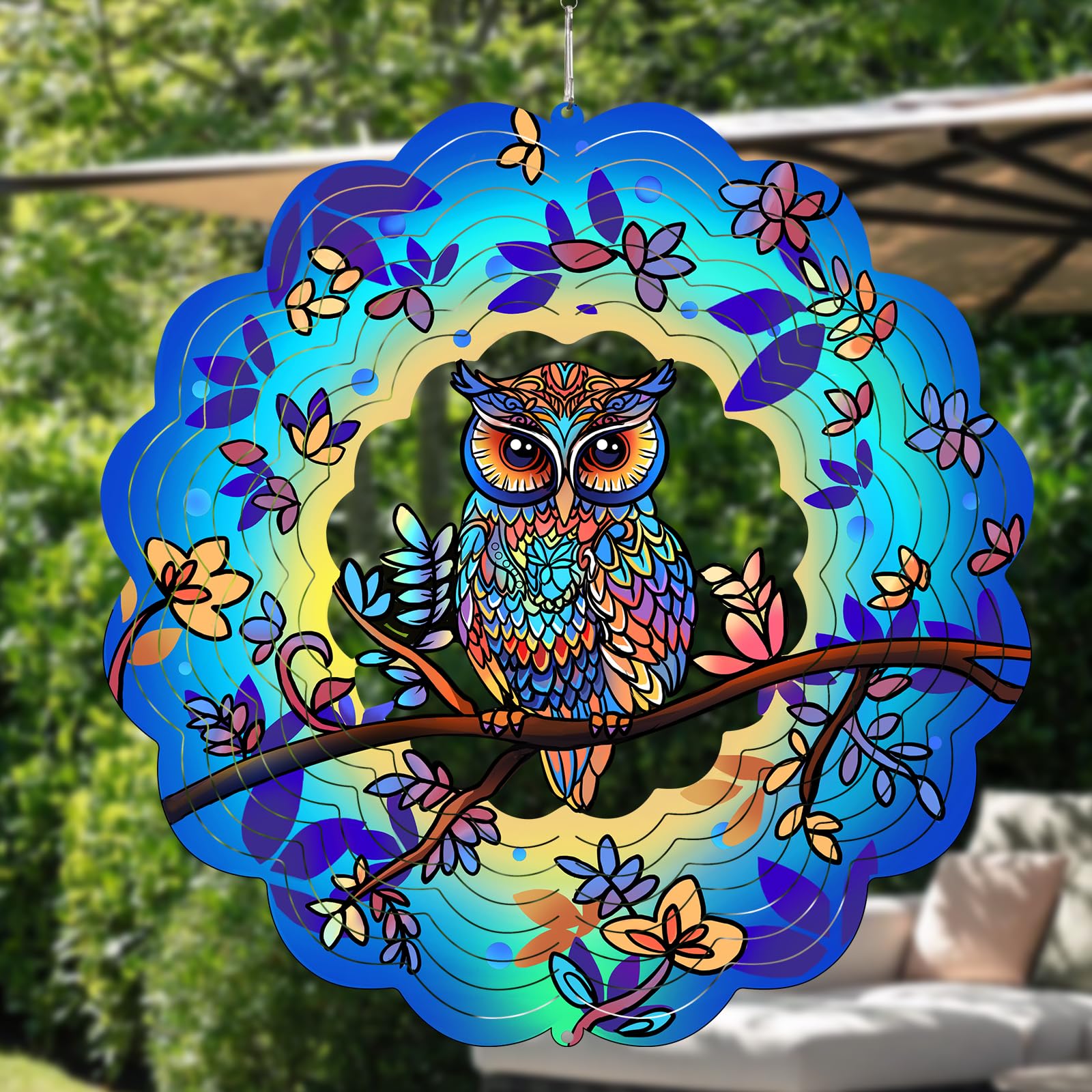 Owl Wind Spinners Outdoor - Birthday Gifts for Women Mom Grandma,12inch Metal Hanging Wind Sculptures for Outside Decor, Christmas Ornament Presents