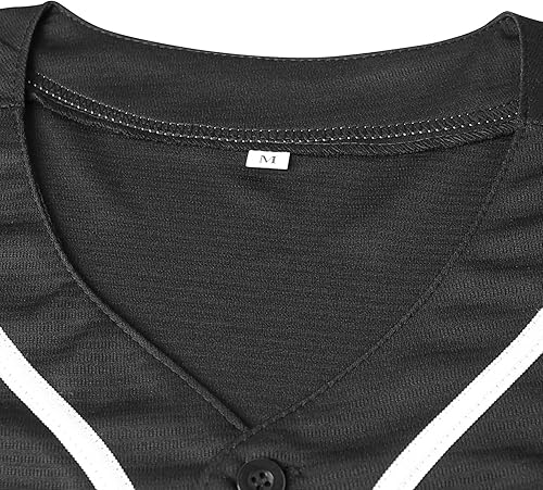 Miniatura 6 de MESOSPERO Camiseta de béisbol lisa con botones en blanco de manga corta Hipster Hip Hop