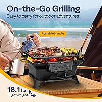 Vista 5 de VIVOHOME Parrilla de carbón rectangular de hierro fundido con rejilla de doble cara, parrilla de barbacoa portátil al aire libre, estufa de mesa