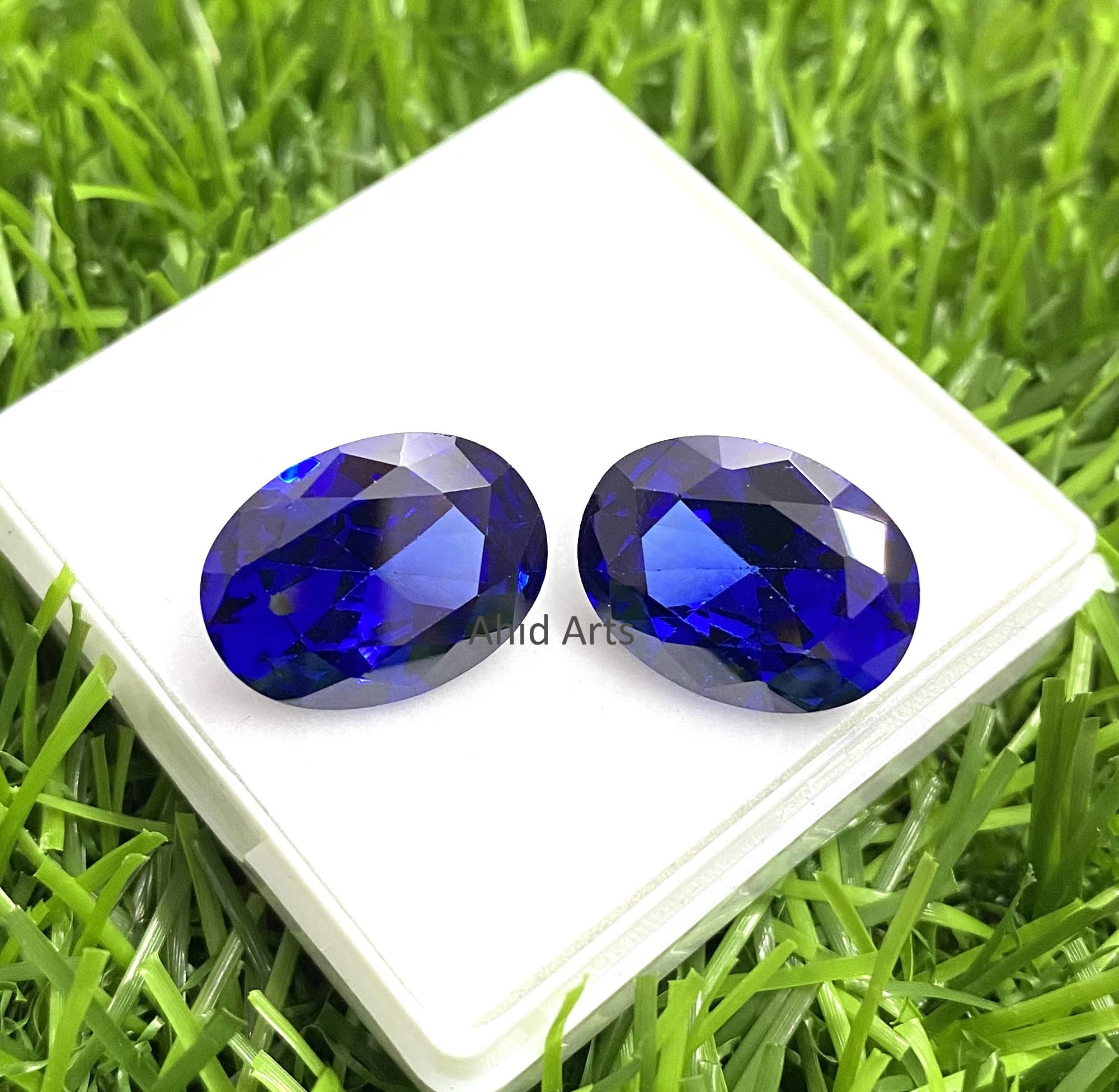 2 szt. fasetowany niebieski cyrkon luźny kamień szlachetny, 16 x 12 x 7 mm 20 karatów owalny kształt do produkcji biżuterii, Kamień szlachetny