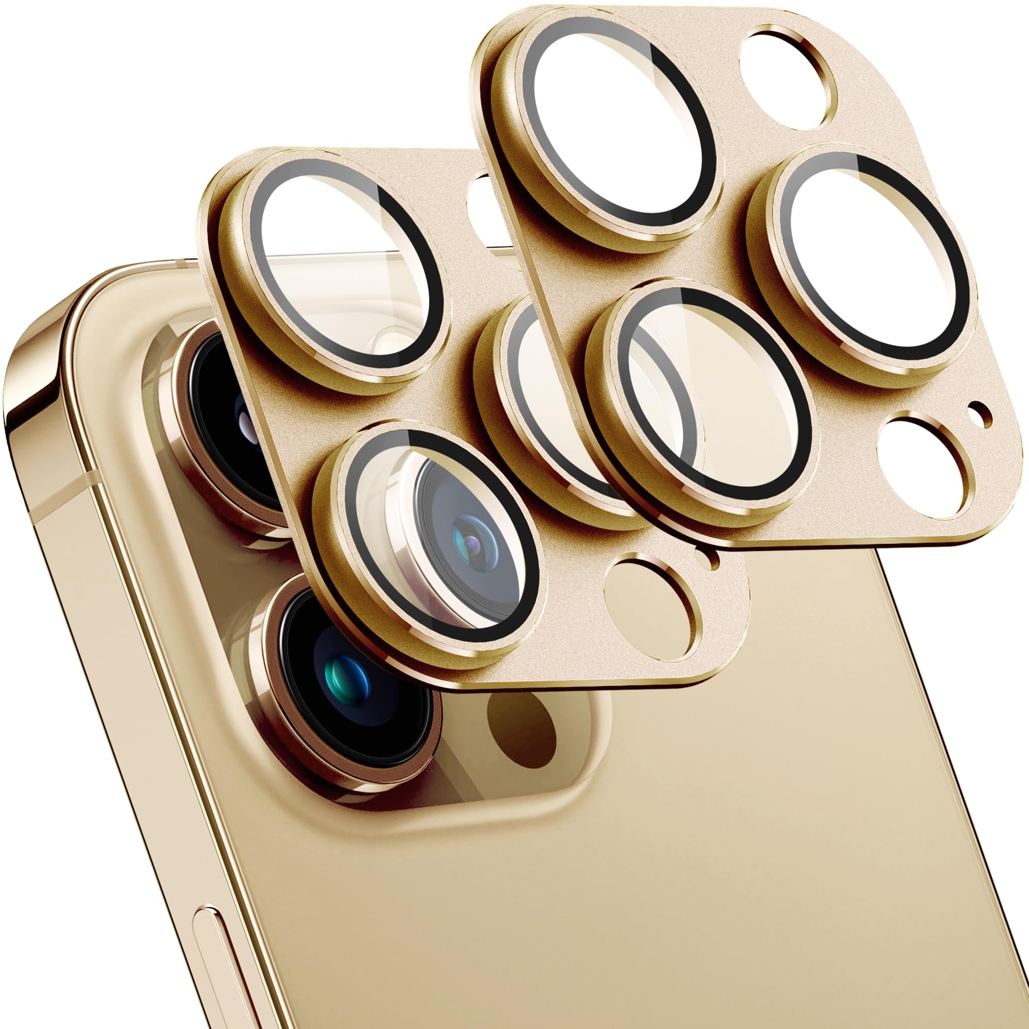 (2 Pack) Camera Lens Protector for iPhone 14 Pro/iPhone 14 Pro Max,[Drop Protection ] AR Tempered Glass Camera Cover Screen Metal Ring Case Friendly Scratch Resistant (Gold)