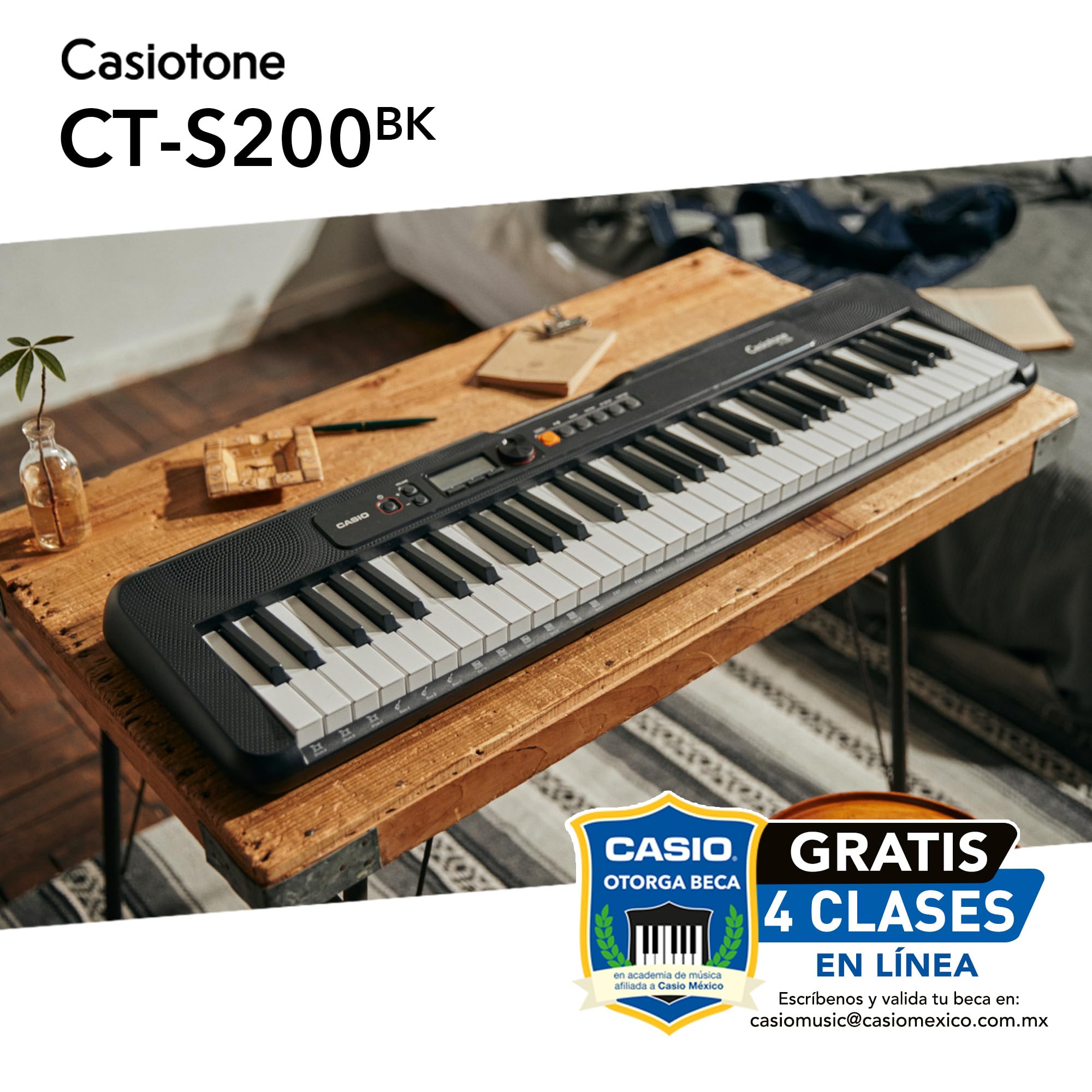 Casio CT-S200BK CASIOTONE Keyboard mit 61 Standtasten und Begleitautomatik, schwarz