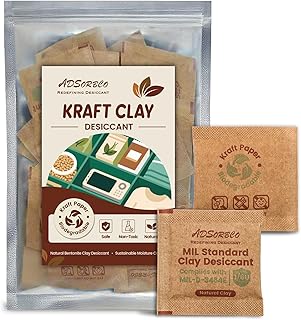 ADSorbco 6g x 50 Pack Bentonite Clay Desiccant Packs– Food Grade Moisture Absorbers for Pet Food, Tea, Dry Grains, Spices, Storage Bins – Silica Gel Packets Alternative, Desiccant Packs for Storage