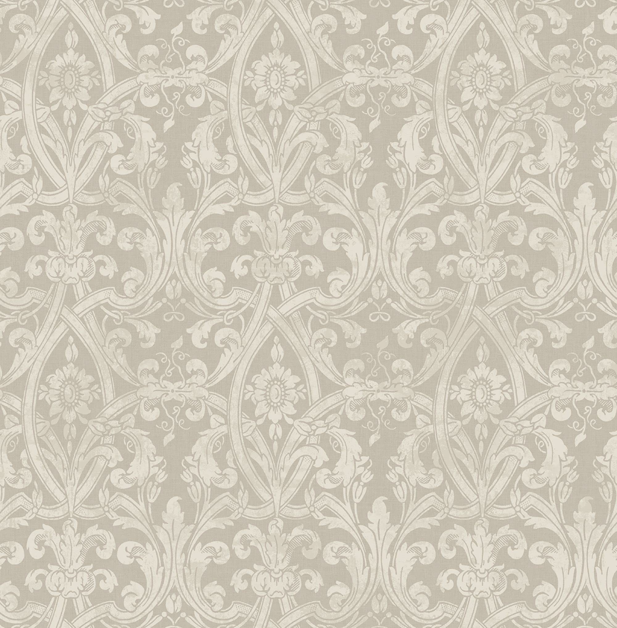 Casa Mia Damask Fleur de Lis Paper Non Pasted Strippable Wallpaper Roll (Cover 56.05 sq. ft.) (Beige)