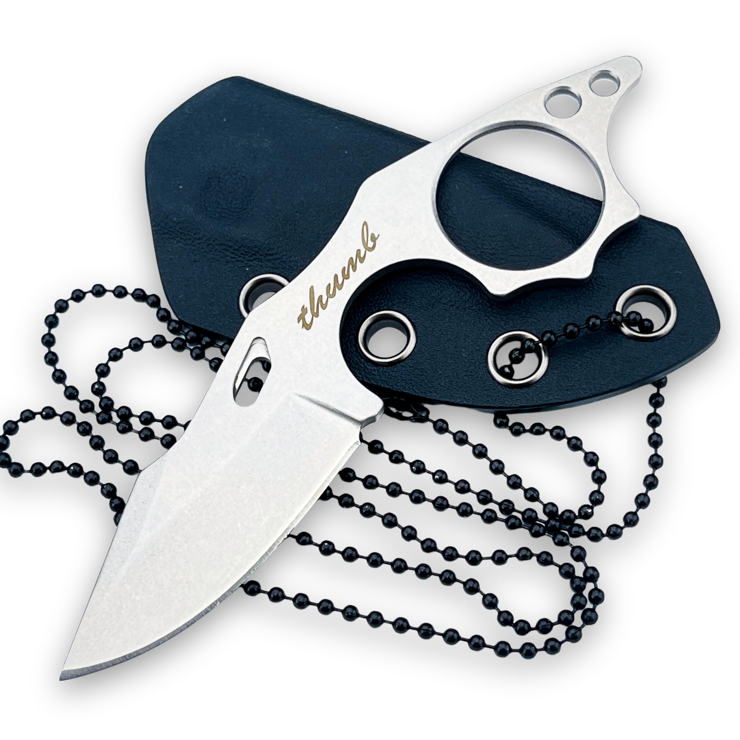 HUAAO 4.9’’ EDC Fixed Blade Knife, 9Cr18MoV Steel Blade and Full Tang Handle, Small Knife Neck Knife with Sheath for Cutting Camping Gift (Silver)