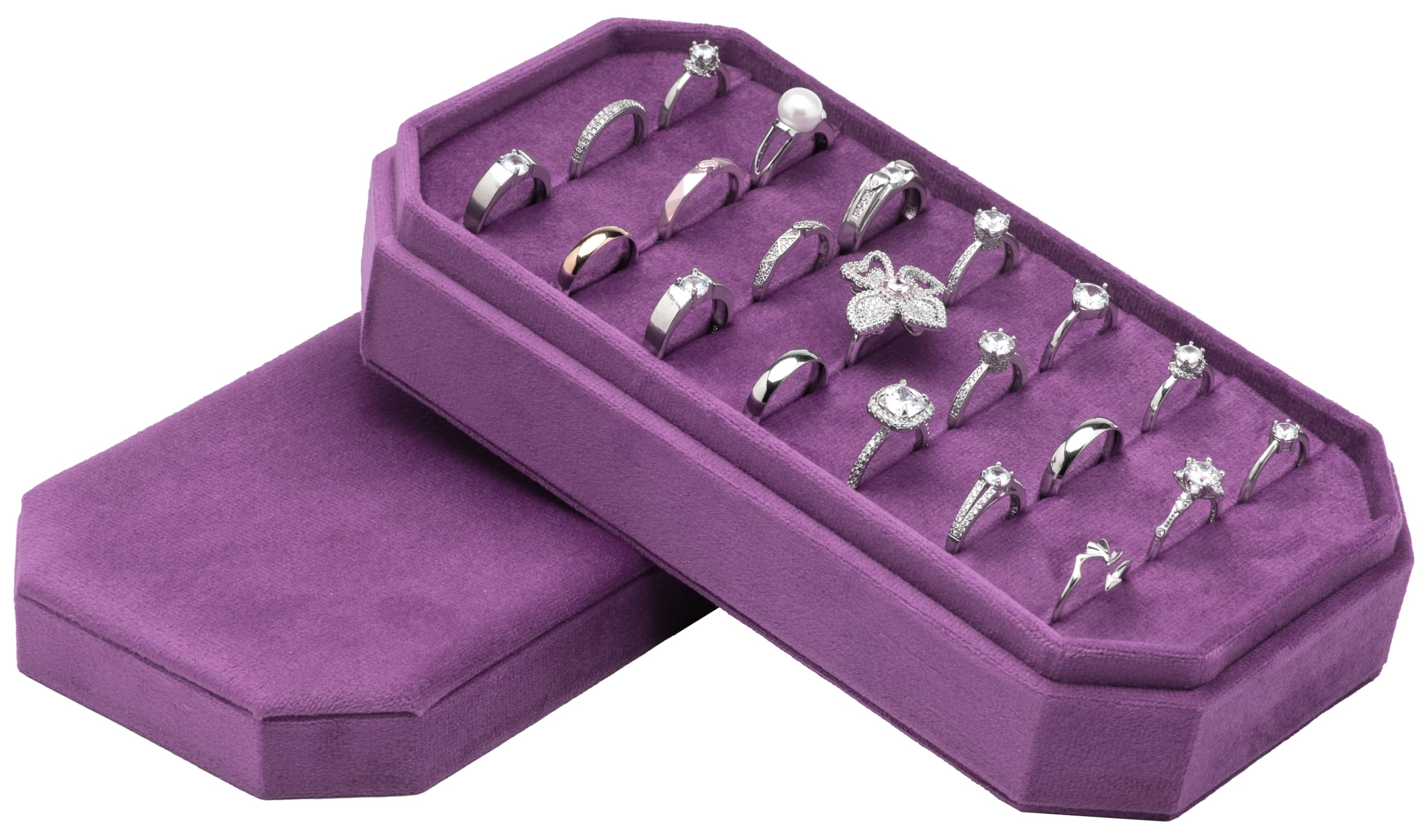 COWFEX Velvet Ring Organizer Display Tray Jewelry Box Earring Holder Case for Wedding Birthday Christmas Day (): Purple