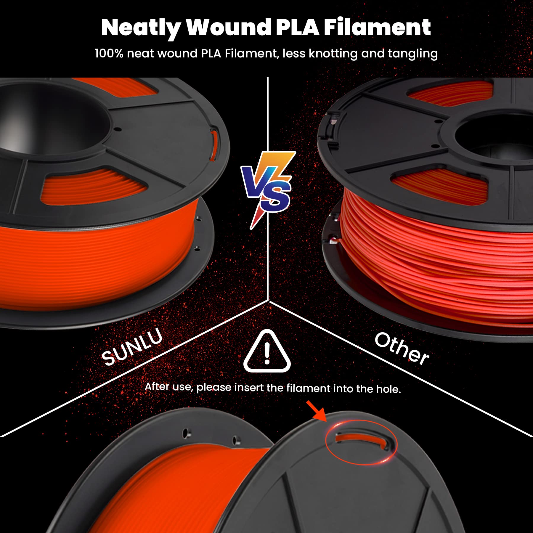 SUNLU Noctilucent PLA Filament 1.75 mm 3D Printer Filament, 1kg Spool 3D Printing Filament, Dimensional Accuracy +/- 0.02 mm for 3D Printer and 3D Pen, Luminous Red