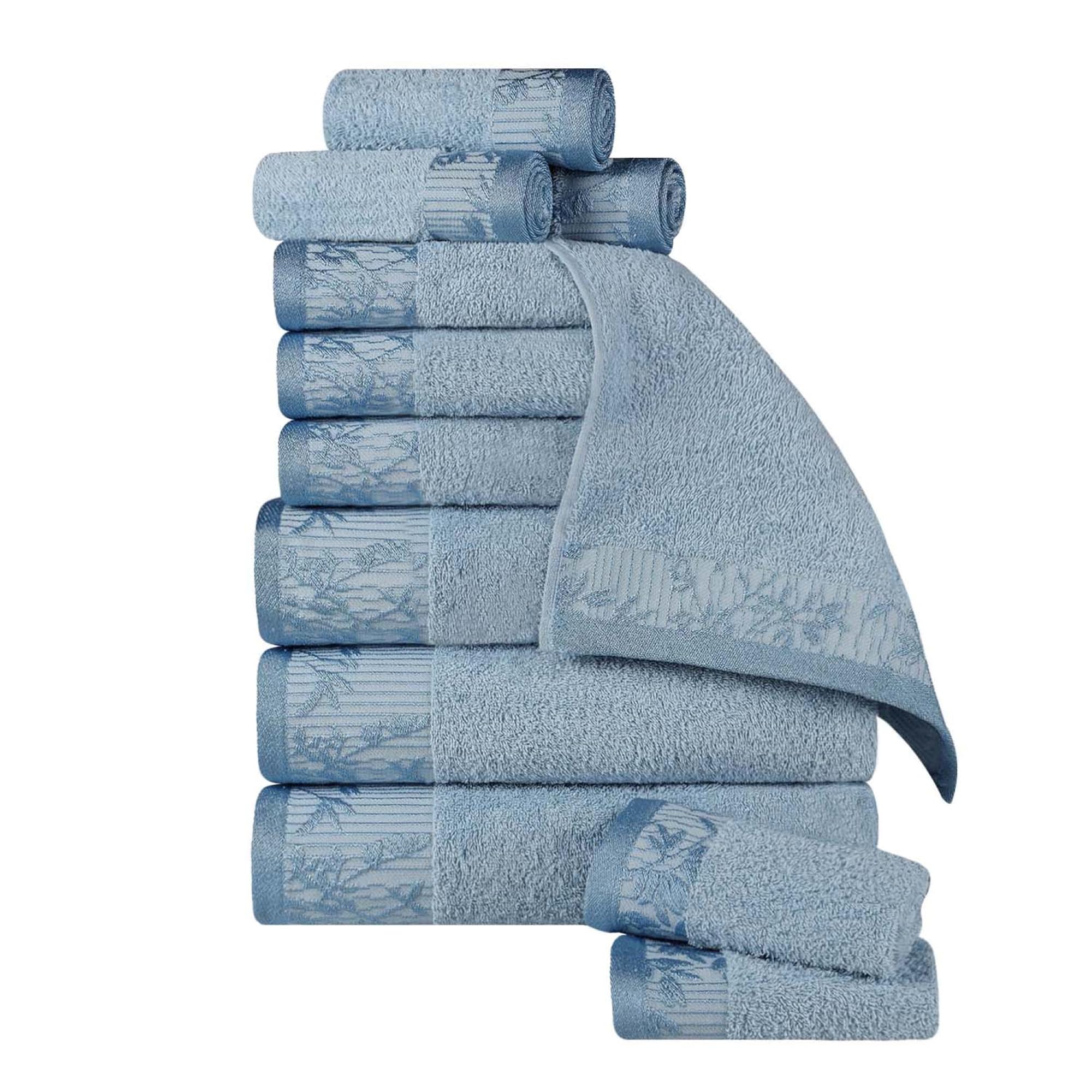 Superior 12-Piece Cotton Towel Set, Floral Jacquard Dobby Border, Quick Dry, Decorative Bathroom, Spa, Shower, Bath, Includes 3 Body, 3 Hand, 6 Face Towels/Washcloths, Wisteria Collection, Waterfall