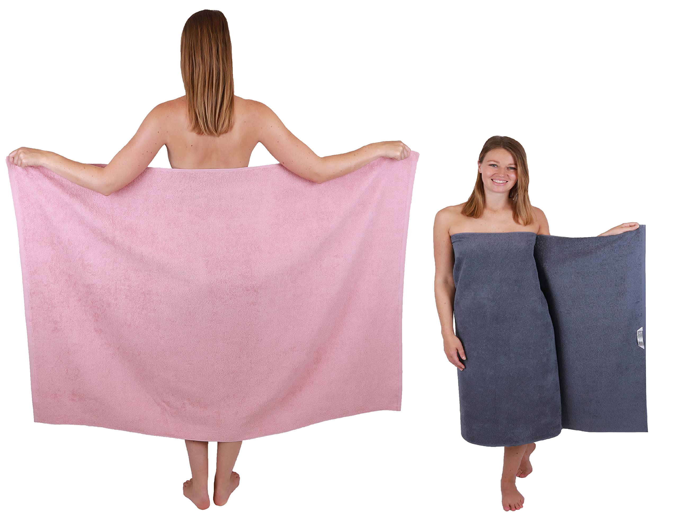 Betz 2 Stück Maxi Duschtücher XXL Badetuch Duschtuch Größe 100x150cm Berlin Farbe Lotus/dunkelgrau