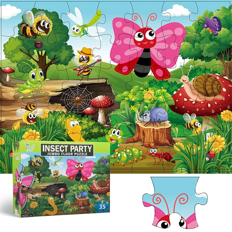 Jumbo Floor Puzzle for Kids, Large Jigsaw Puzzles 35 Piece for Kids Ages 3-5,Preschool Learning & Education Toys, Gifts for 4-8 Year Old Boys and Girls (Insect)