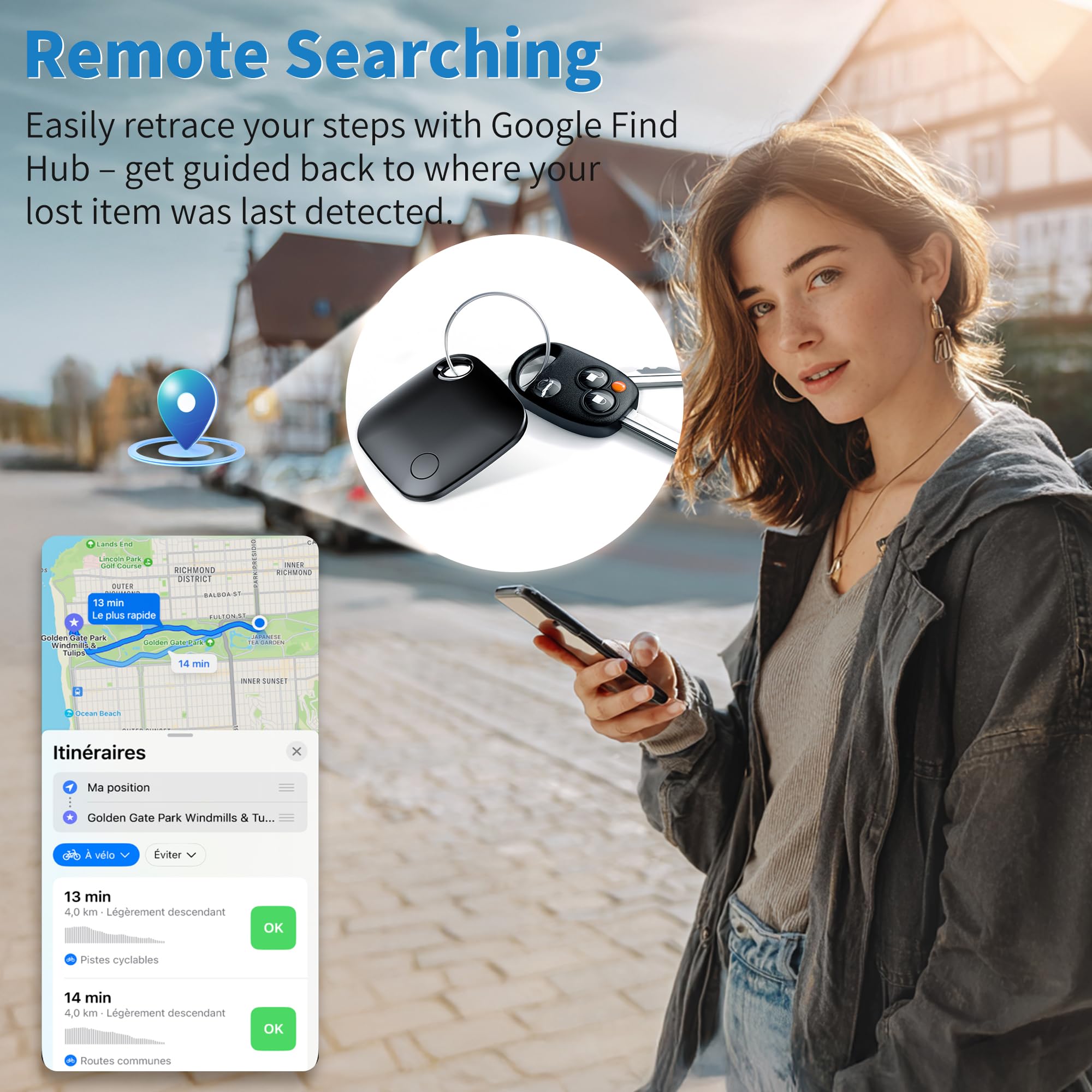 Lot de 4 étiquettes intelligentes Air Tracker pour Android, étiquettes de traqueur, durée de vie de la batterie de 2 ans, traqueurs Google Find pour l'application Google Find Hub, étanche IP67 pour