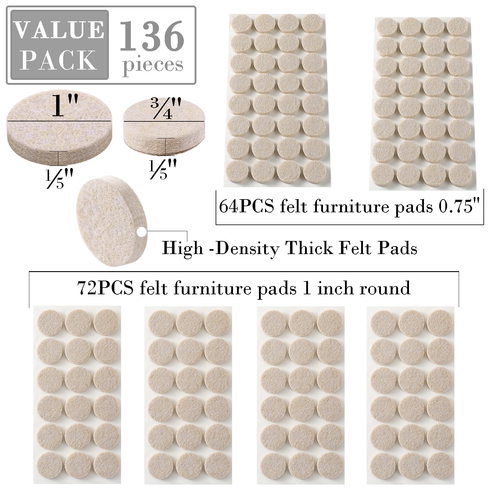 Fursafe&Q Almohadillas de fieltro para muebles, almohadillas de fieltro para suelos de madera dura, almohadillas de fieltro autoadhesivas resistentes para patas de silla, protección de rasguños,