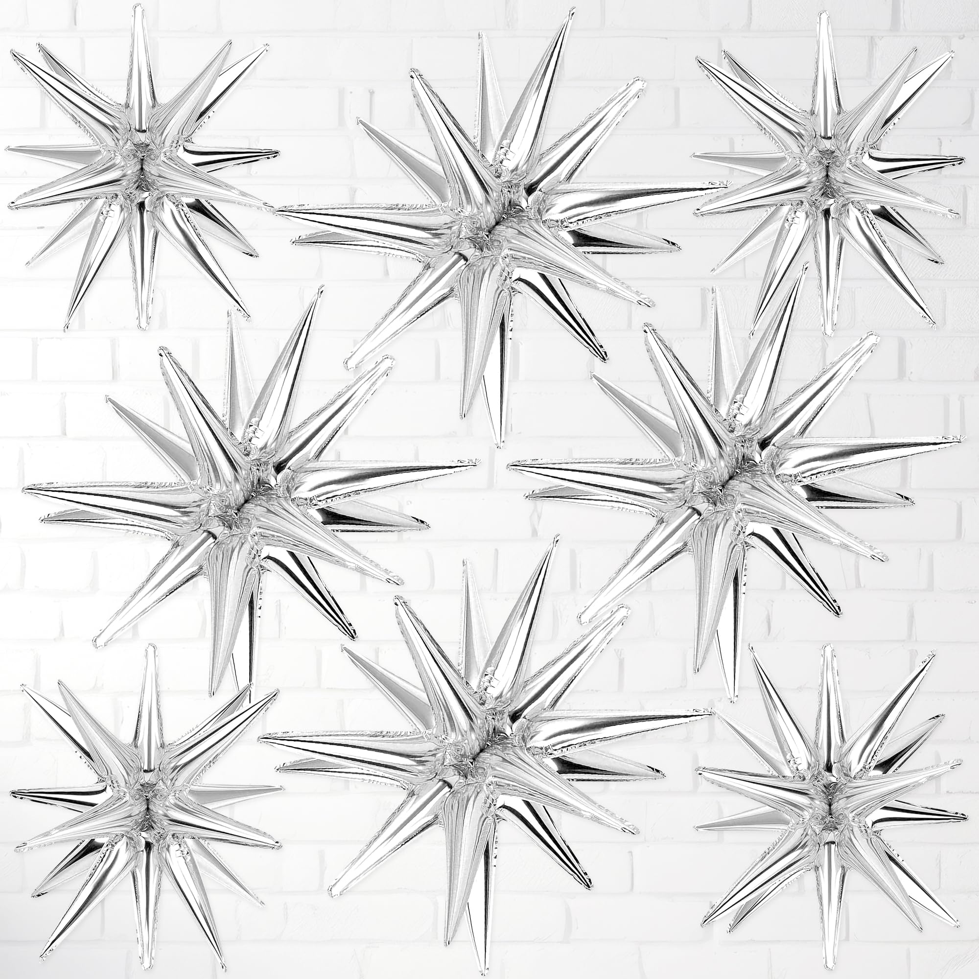 Party Dragon 8pcs 14-Pointed One-Piece Exploding Star Large Foil Mylar Balloons, Point Star Balloons, Cone Balloons, Great for Birthdays, Baby Showers