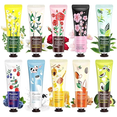 Crema de manos para manos secas y agrietadas, paquete de 10 cremas de manos para mujeres, set de regalo, fragancia de plantas naturales, mini loción