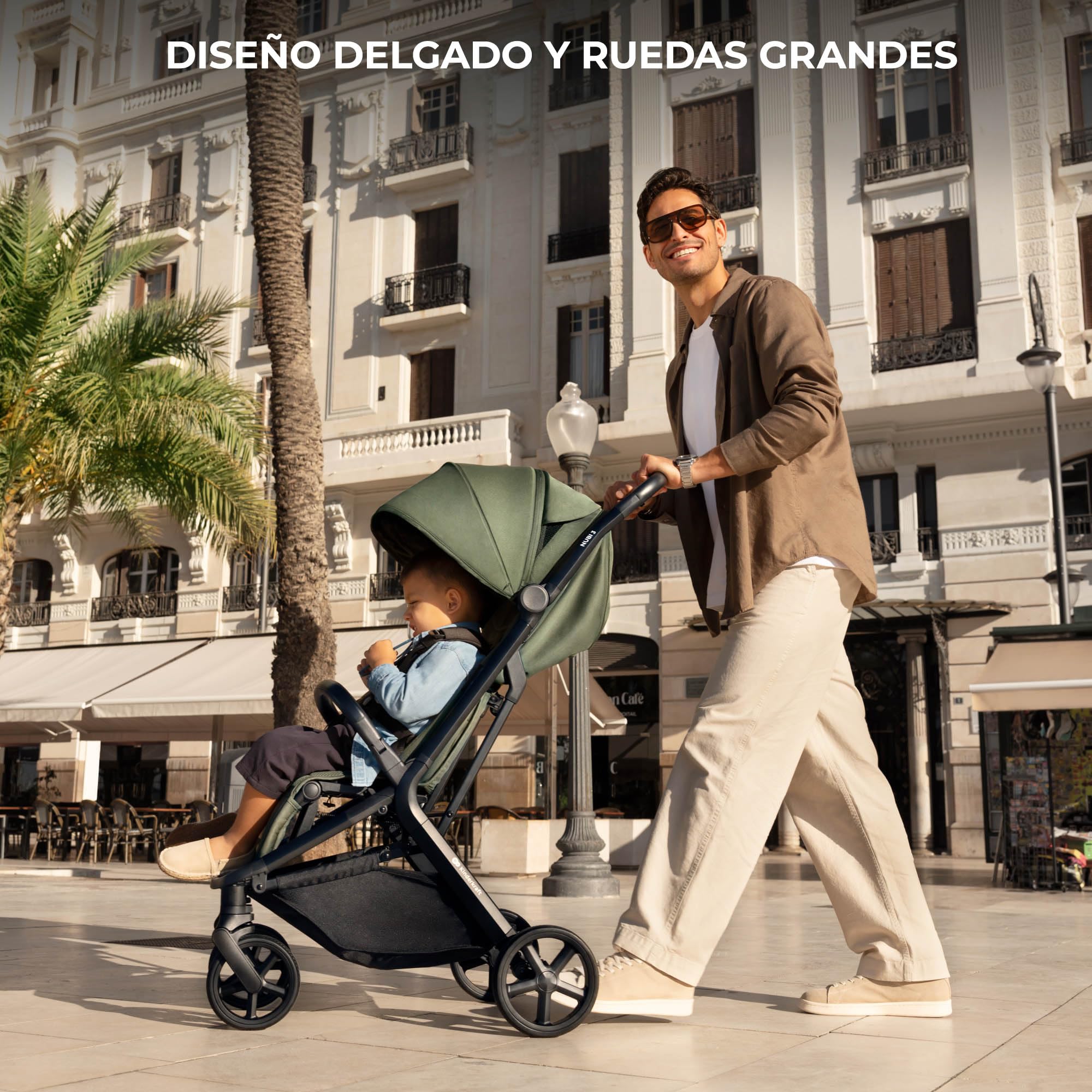 Kinderkraft NUBI 3 Silla de paseo compacta y ligera, hasta 22 kg, Buggy, con plegado automático, capota impermeable, UPF50+, Ligero 8,7 kg, posición reclinada, arnés de seguridad de 5 puntos, Verde