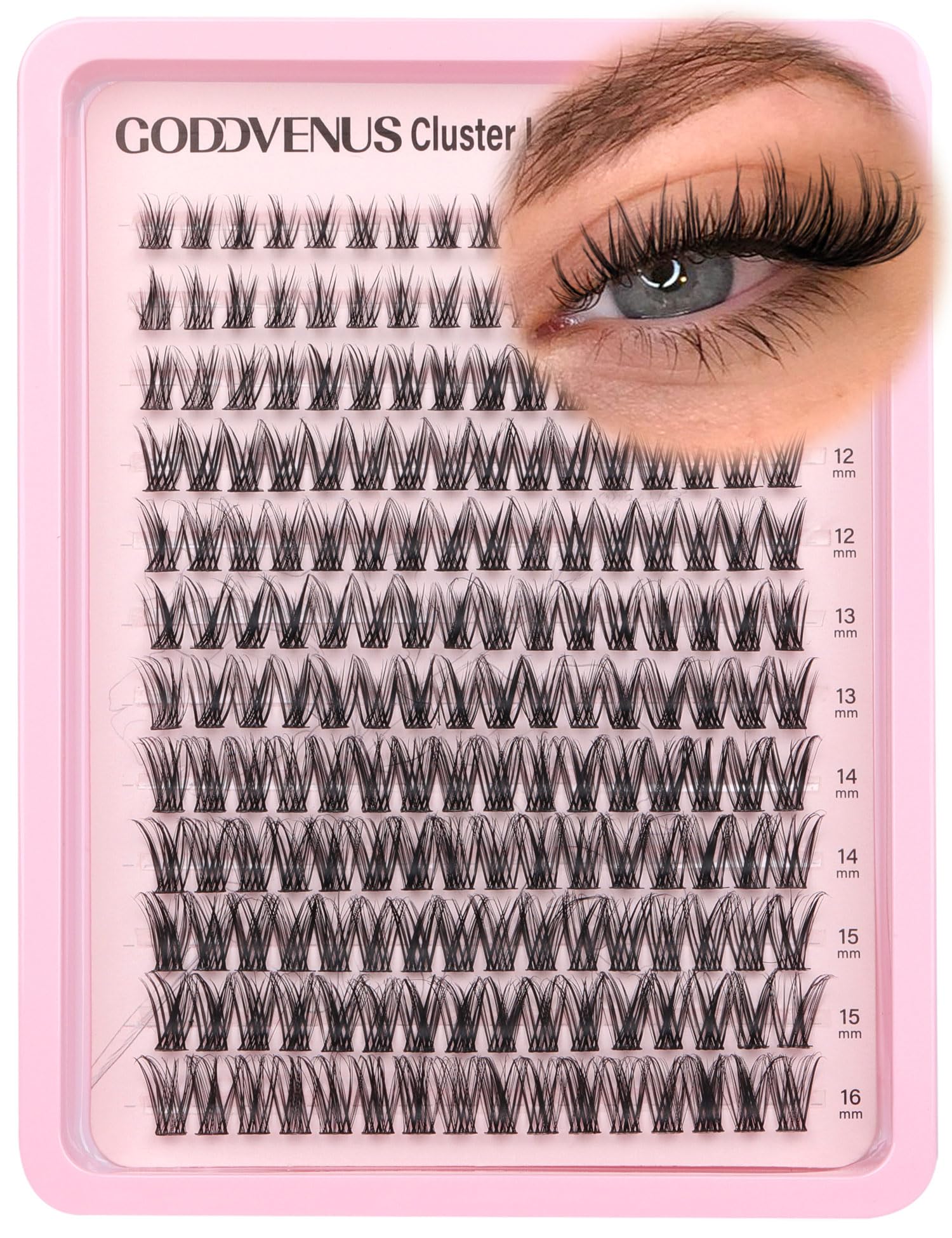 Goddvenus Individual Eyelashes Fluffy Cluster Lashes Like Lash Extension in Salon Natural DIY Eyelash Clusters for 5-7 days 9-16mm D Curl Russian Eyelash Individuals(192pcs D Curl)