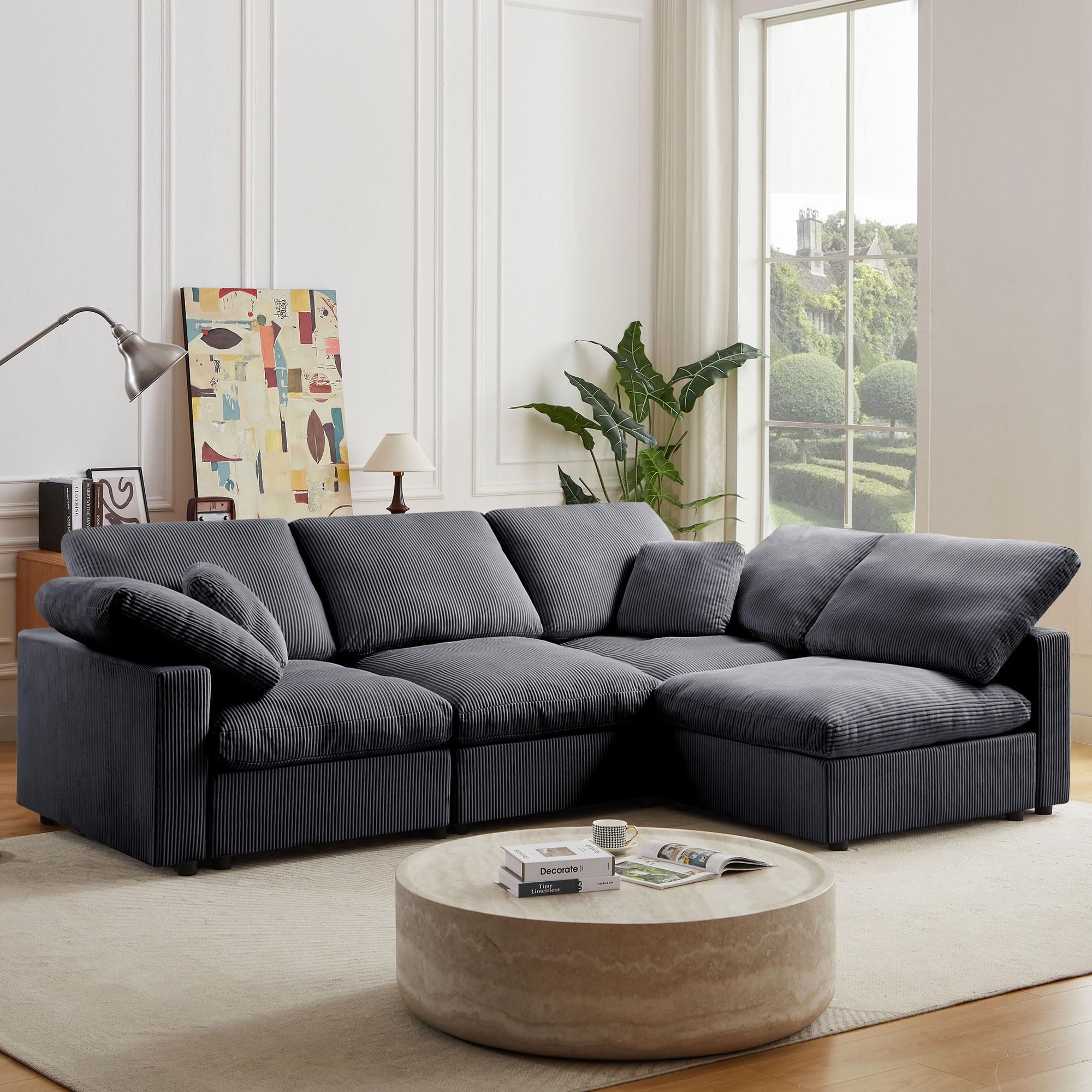 143“Oversized Couch Sectional Deep seat Big Comfy Couches overstuffed Cushion Cloud Sofa L Shaped Setional for Living Room .(Grey, 143" 4pcs)