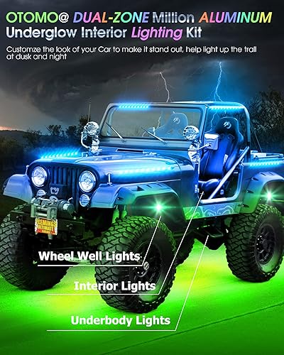 Miniatura 2 de OTOMO 4Pods Offroad - Kit de luces LED RGB de neón bajo brillo bajo la carrocería con aplicación, RF e IR + doble zona, 4 tiras de luces interiores