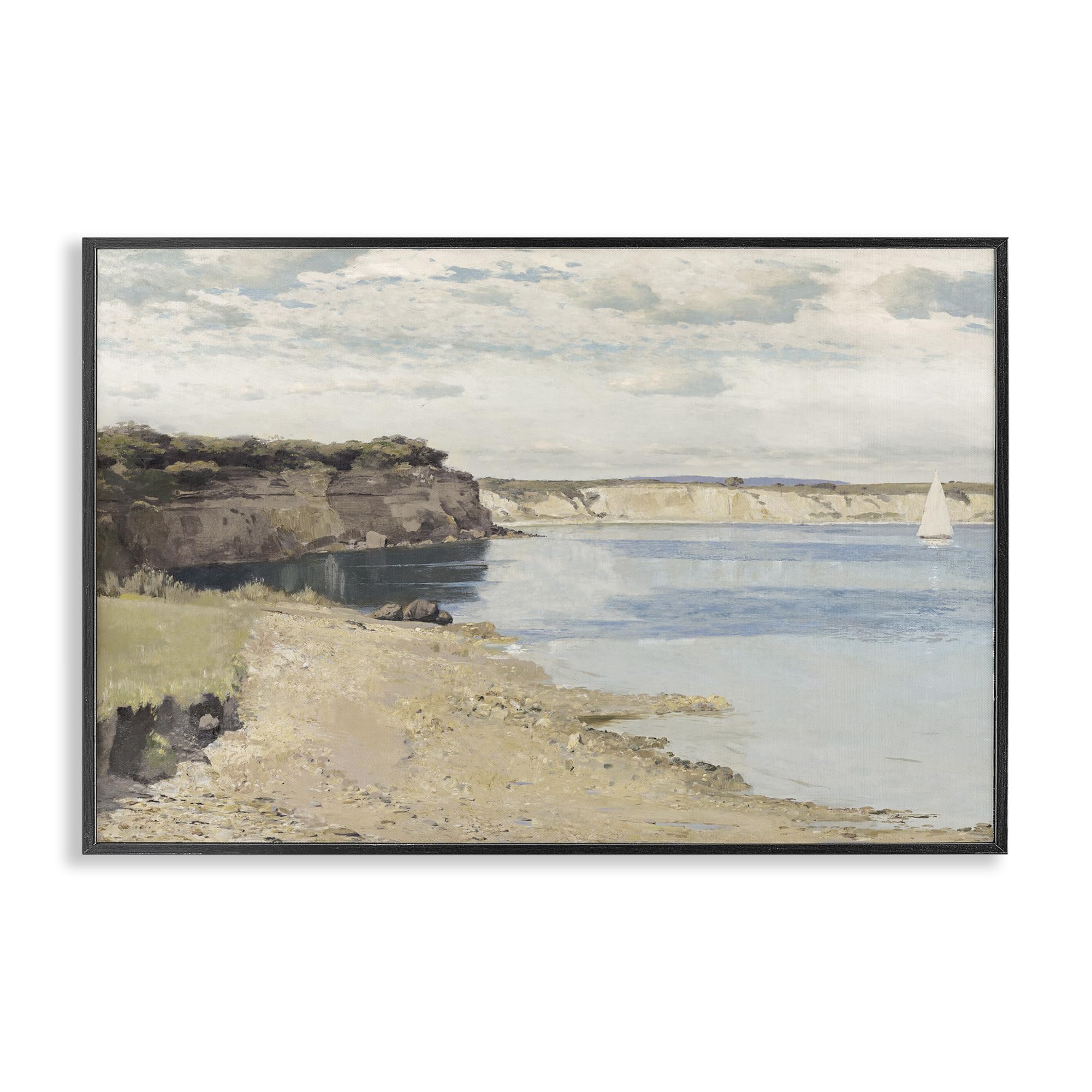 Stupell Industries Midnight Black (Textured) 'Set Sail Peaceful Cove'| Framed Giclee Art