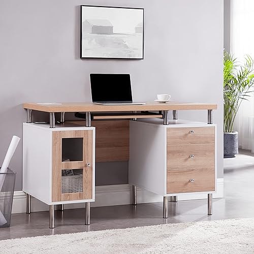 Naomi Home Elsy - Escritorio pequeño contemporáneo de dos tonos con almacenamiento mesa de computadora con cajones para dormitorio hogar escritorio