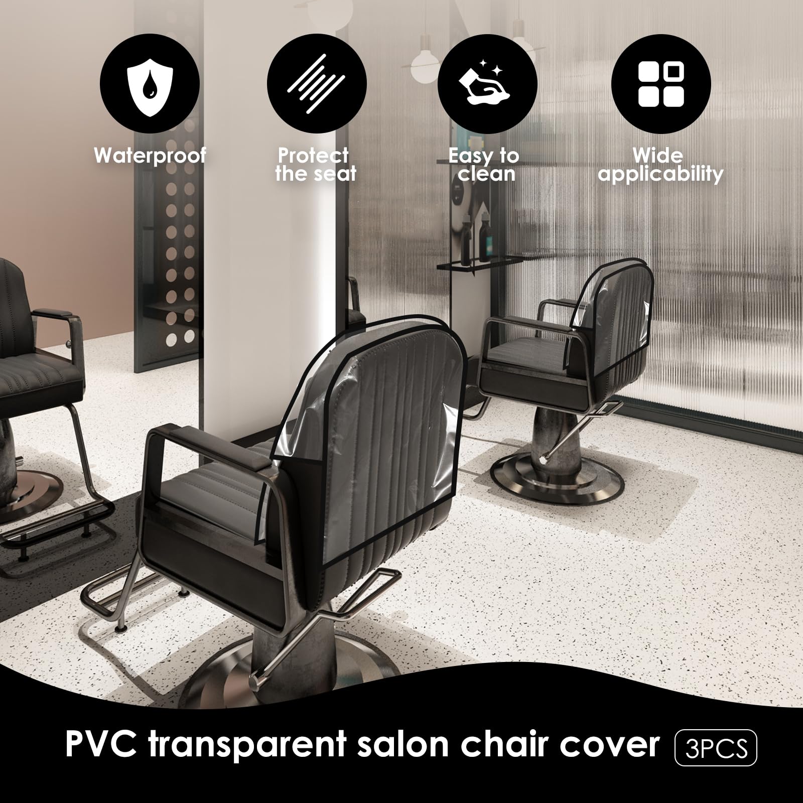 LYIYEYAN 3Pcs Salon Chair Cover, PVC Clear Chair Back Covers, Waterproof Salon Chair Covers Protectors, Soft Salon Chair Back Cover, Fits Most Standard Salon Chairs Office Chairs, 20