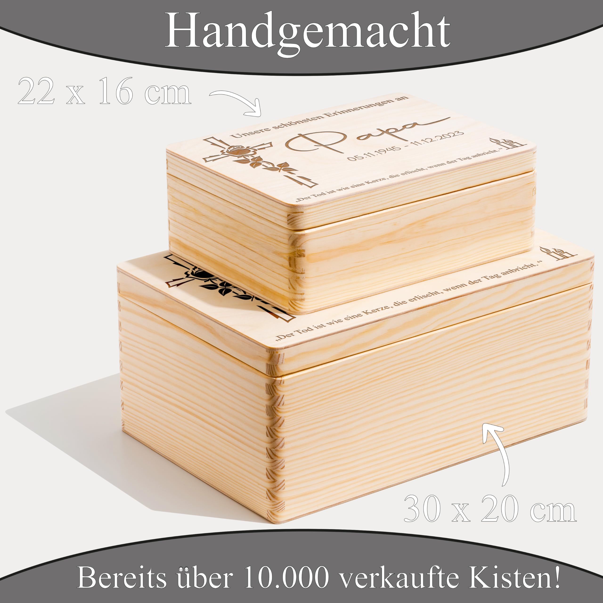 Personalisierte Erinnerungskiste aus Holz Erinnerungsbox Trauerkiste Trauerbox für Erinnerungen an verstorbene Andenken an Oma, Opa, Papa, Mama Holzbox Kiste Box Trauern Trauerbewältigung