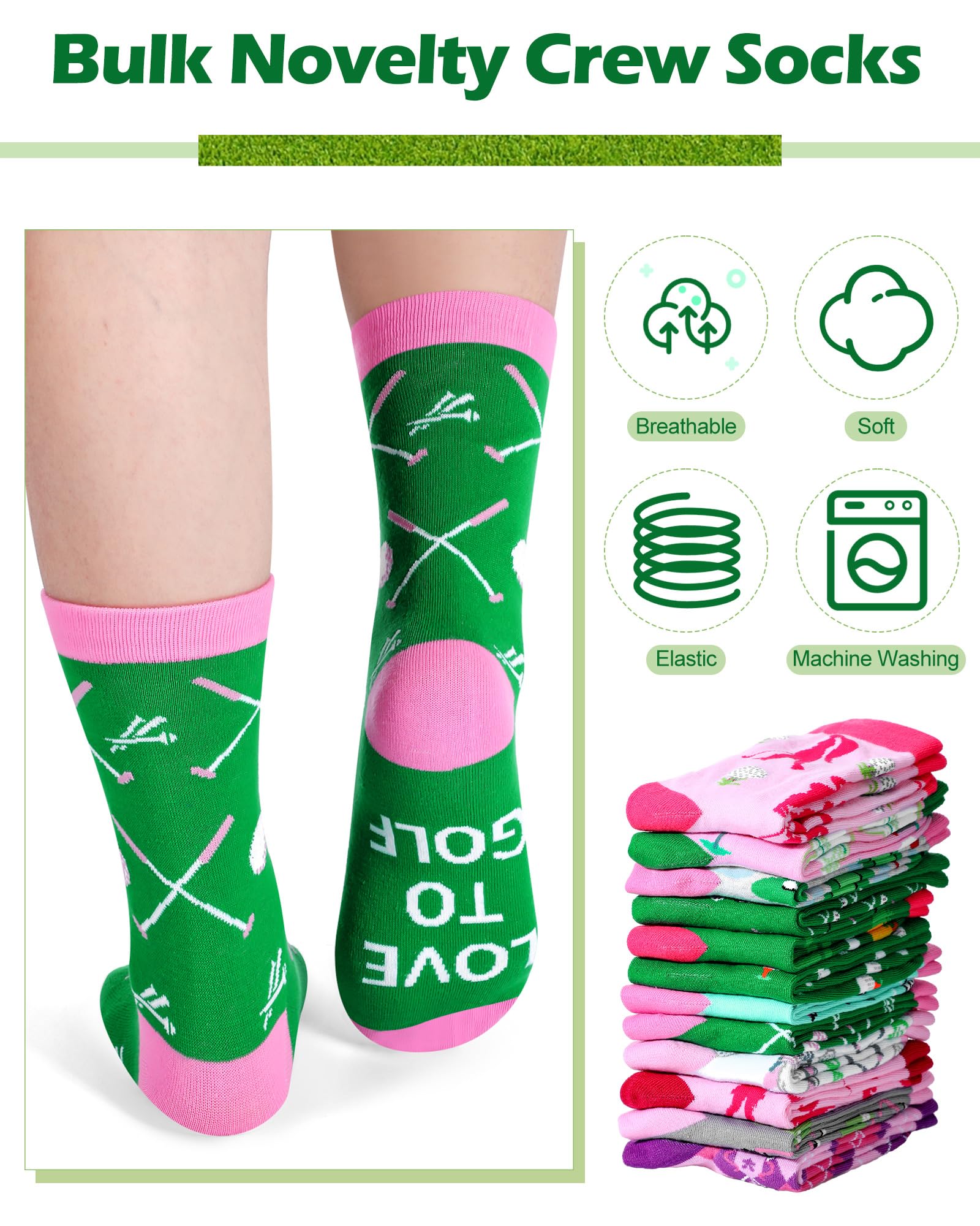 Patelai 24 Paar Damen-Socken mit Golf-Motiv, lustige Golf-Outfits, bunte Freizeitsocken für Golfer, Damen, Geburtstags- und Weihnachtsgeschenke, Mehrfarbig/Meereswellen (Ocean Tides), 9-11