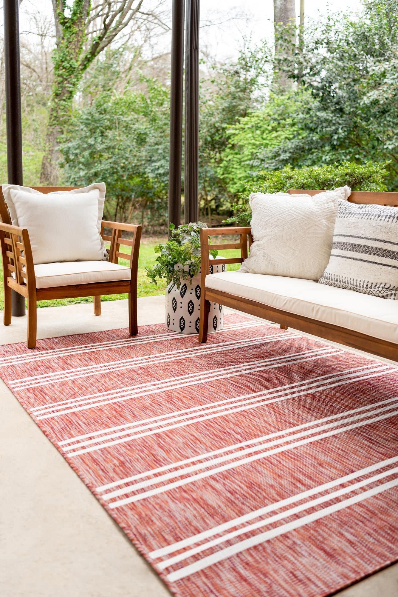 Rugs.com Jill Zarin Outdoor Collection Rug – 9' x 12' Rust Red Flatweave Rug Perfect for Living Rooms, Large Dining Rooms, Open Floorplans