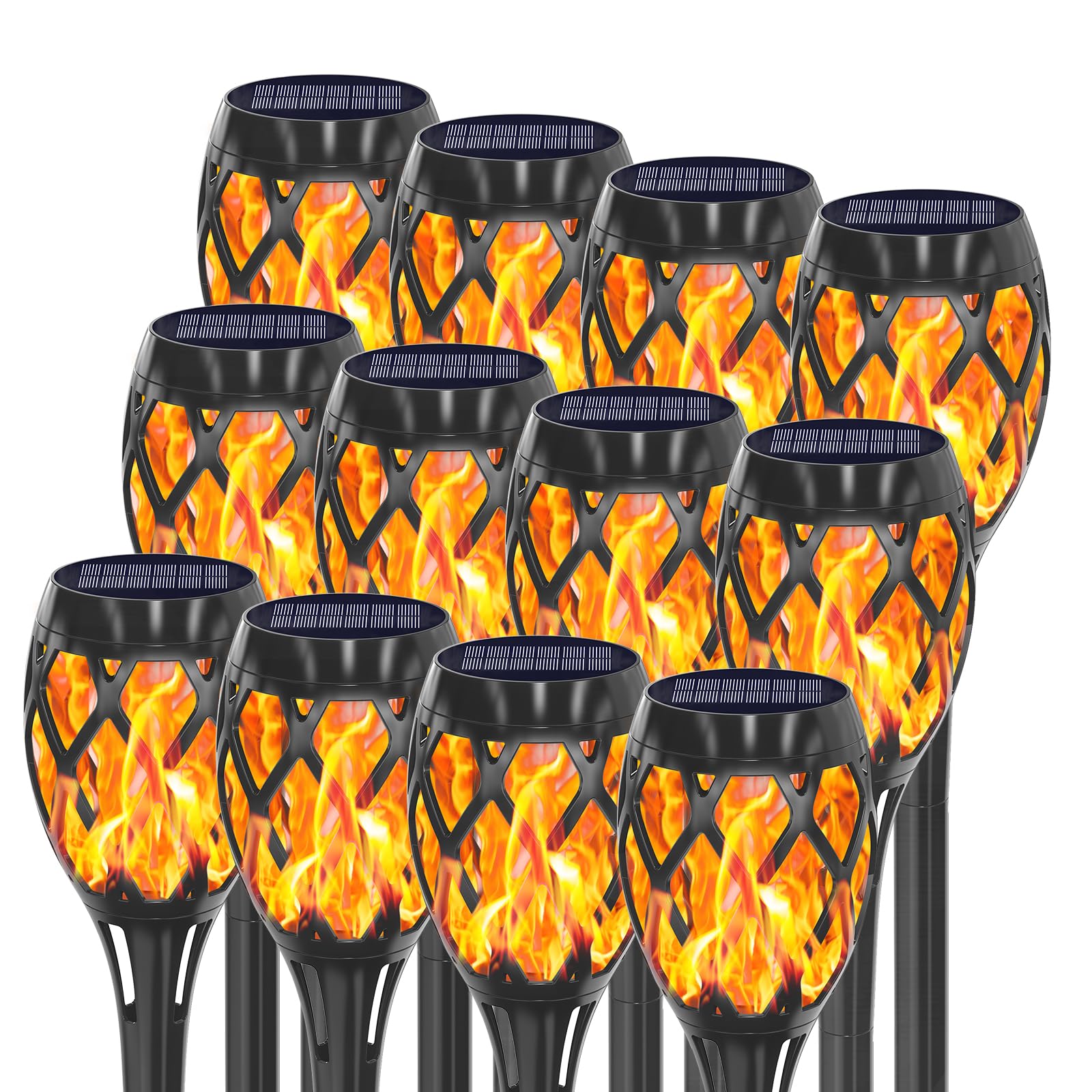Aityvert Upgraded Larger Solar Torch, Waterproof Outdoor Dancing Flames Garden Lights, Flickering Flames Landscape Decoration Pathway Patio Lights 19" 20 LED (12 Pack)
