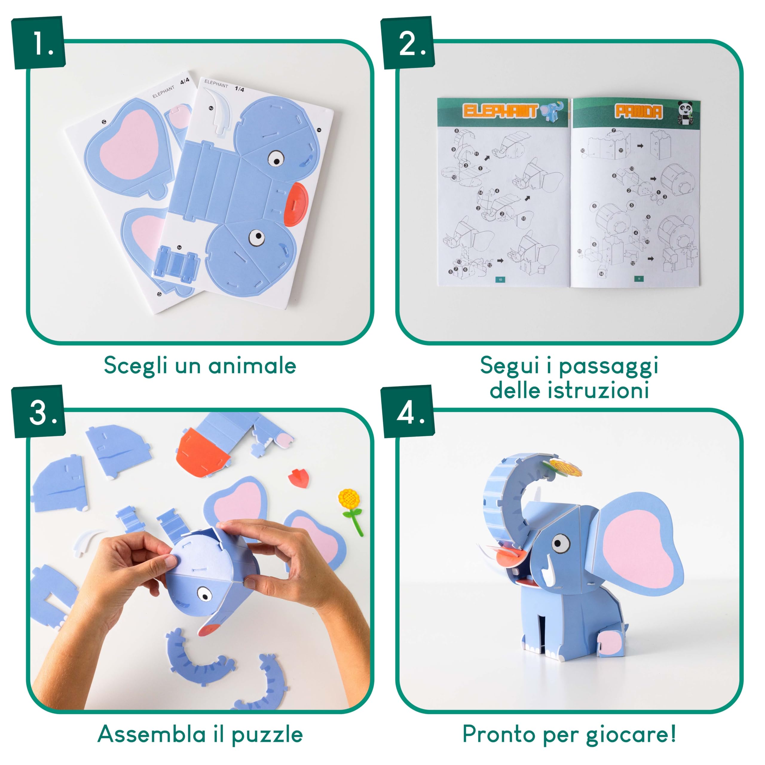 BONNYCO Puzzle 3D Bambini Animali della Giungla Pack 8. Giochi Bambini Educativi Giocattoli, 3D Puzzle Bambino e Bambina. Regalo Bambino 6 7 8 9 10 Anni, Regali Giochi Creativi Compleanno Natale