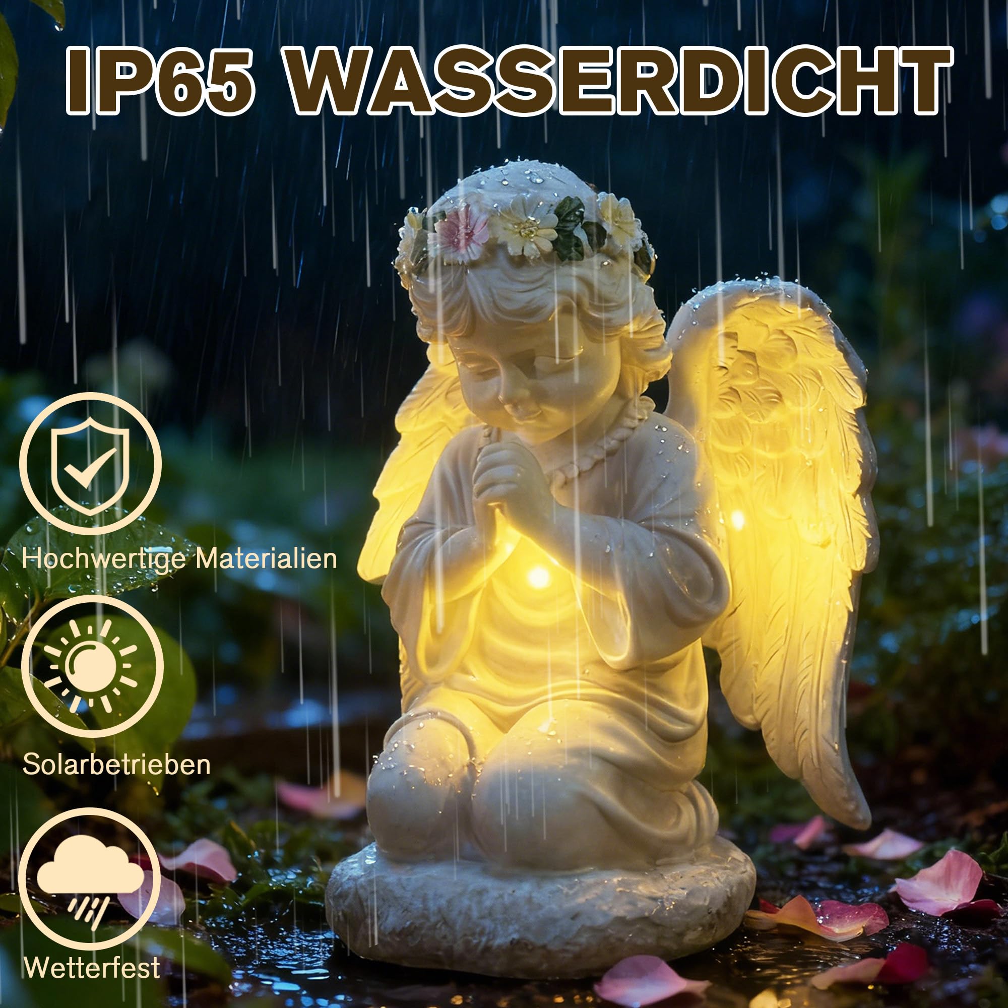 Solar Engel Figur für Grab Wetterfest Außendekoration - Gebetsvolle LED-Schutzengel-Statue mit Solarbetriebenem LED-Licht, Feenengel-Skulptur, Geeignet für Gärten, Rasenflächen, Innenhöfe, Terrassen