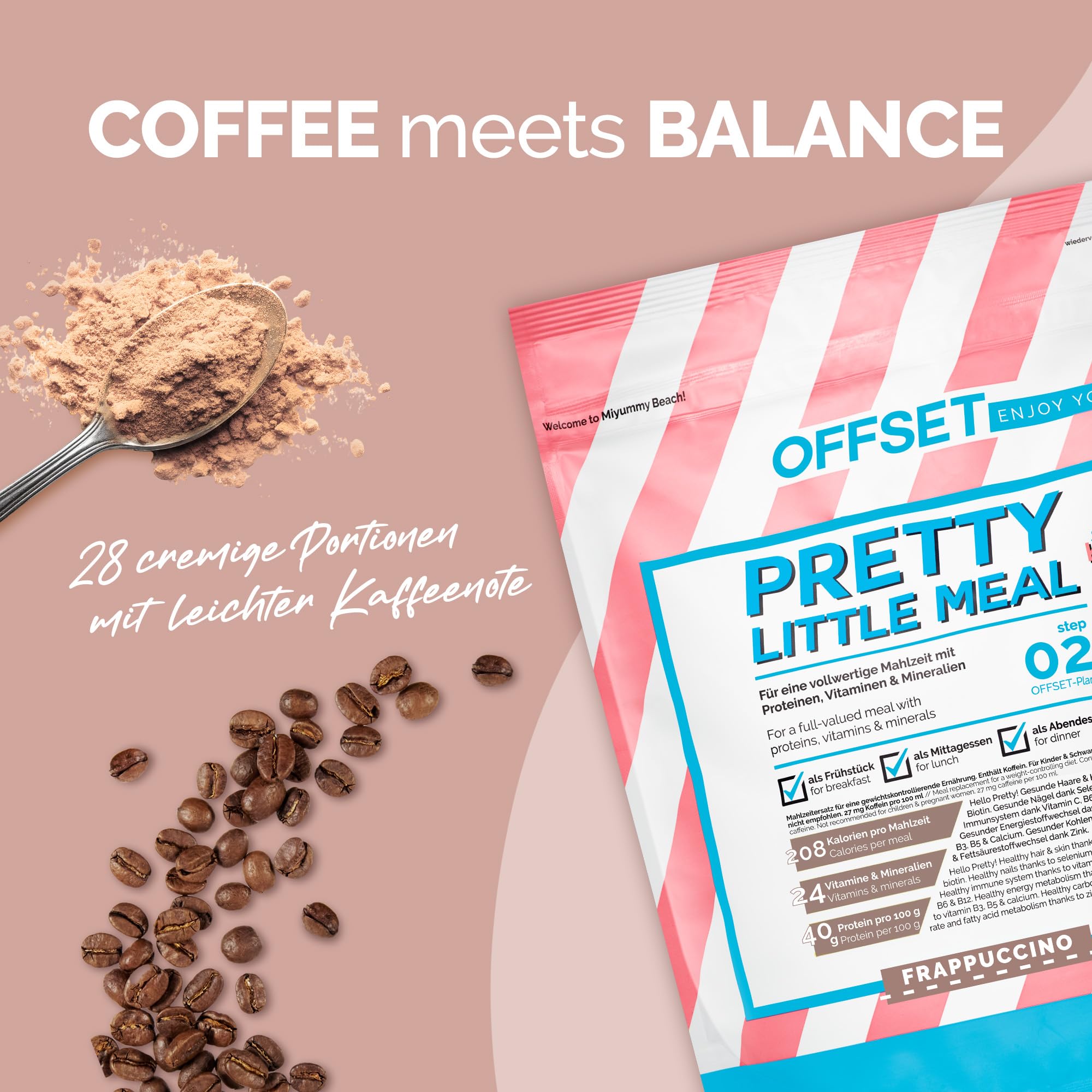 OFFSET Nutrition Abnehm Shake Frappuccino [nur 208 KCAL pro Shake] - 28 Portionen | Mahlzeitersatz | Diät Shake mit 24 Vitaminen & Mineralien | Glutenfreie Trinkmahlzeit