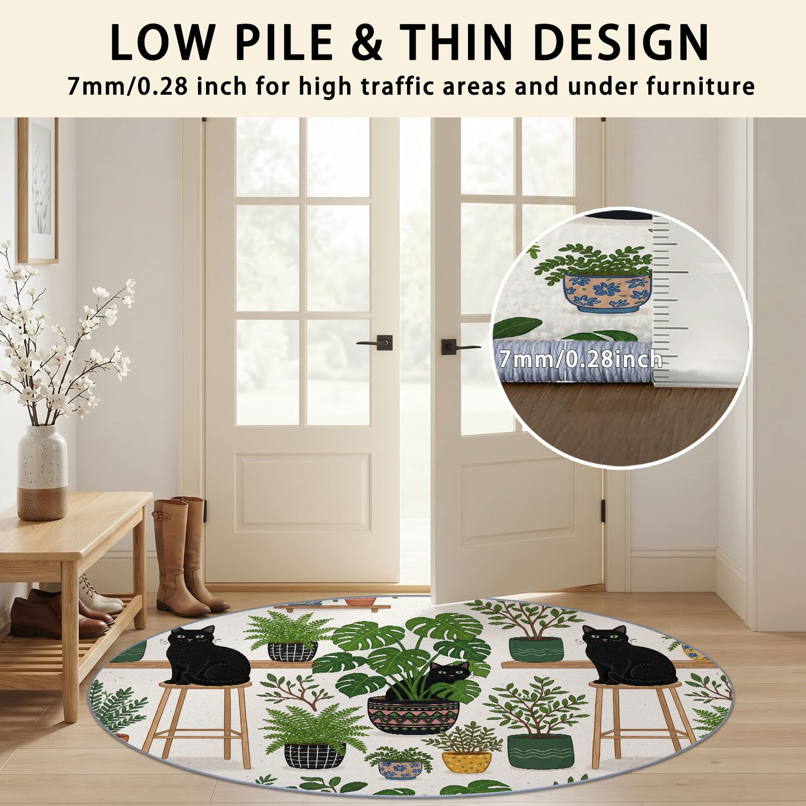 Tapis Rond Salon Moderne Nature Lavable en Machine 100 cm Vert