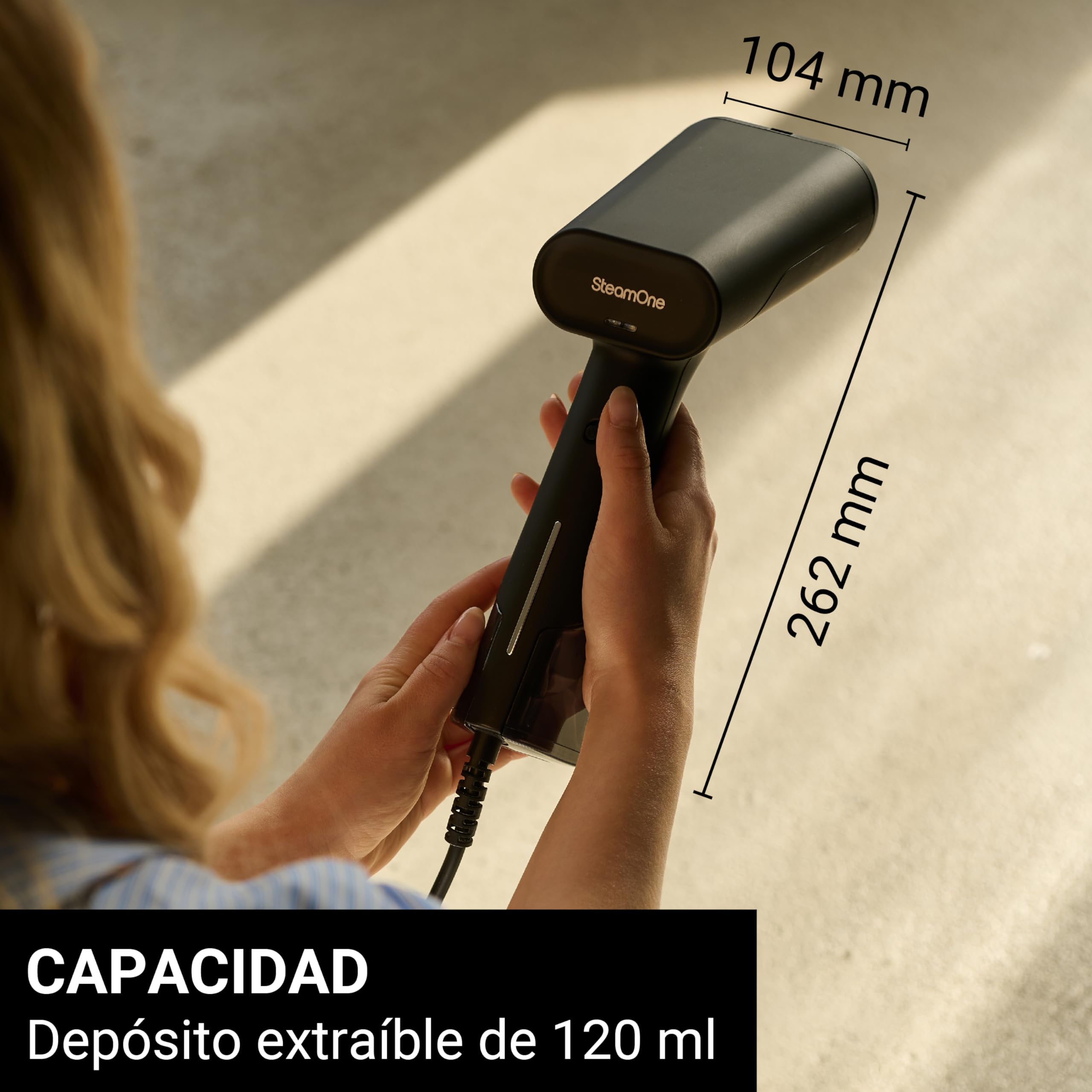 SteamOne - Plancha de vapor 1800 W, 28 g/min - Autonomía de 4min, depósito de 120 ml, lista en 35s - Elimina el 99,99% de los virus, gérmenes y bacterias - Simon XL EUDTC120B