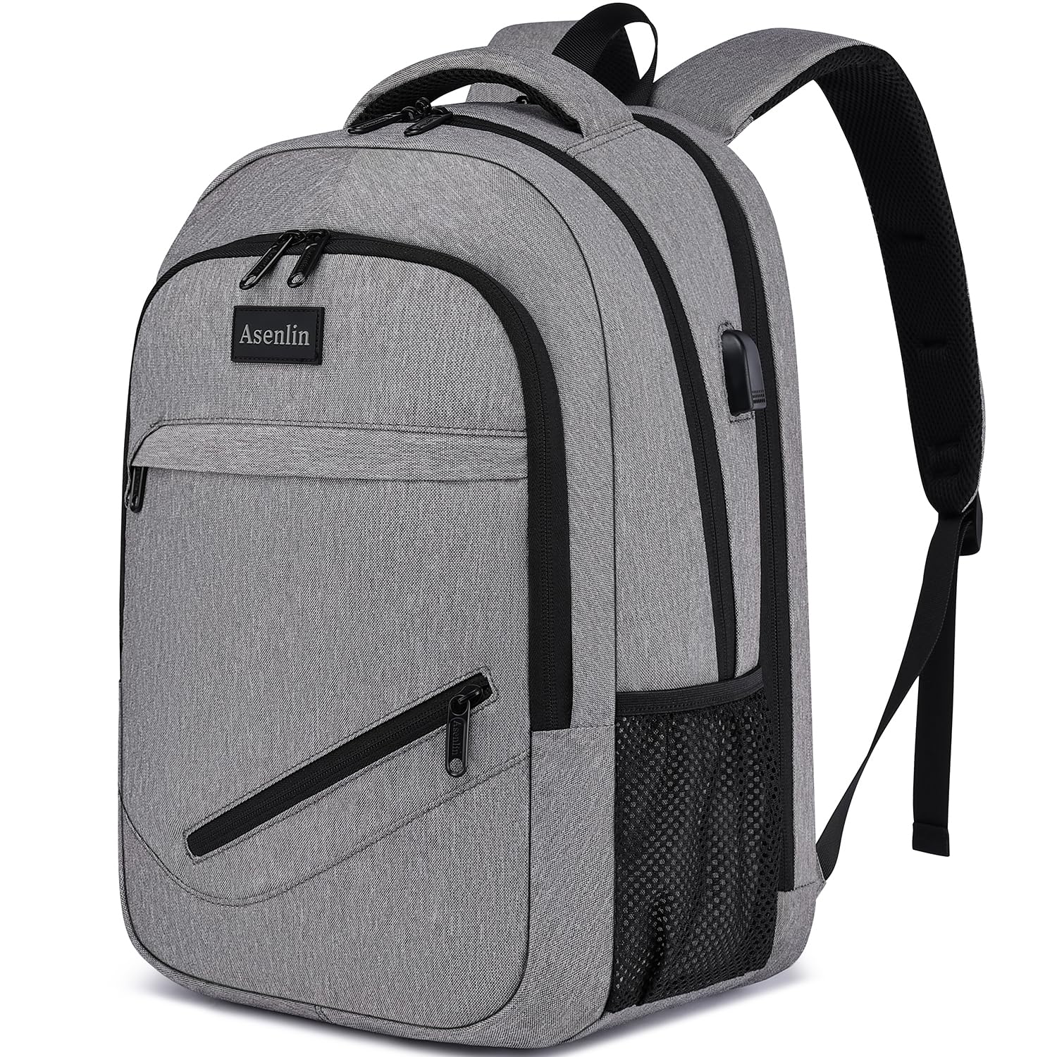 Asenlin Travel Laptop Backpack for Women & Men,Water Resistant Business Slim Sturdy Laptops Backpack with USB Charging Port,Fits 17.3 Inch Notebook College School Computer Bag-Grey 17.3-inch Grey-17.3