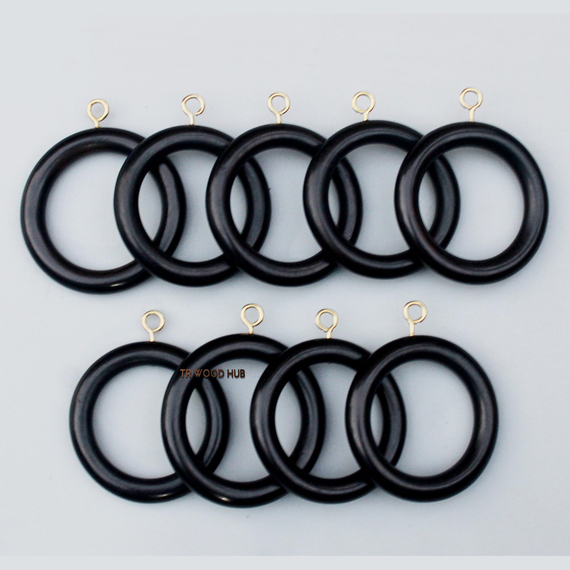 Premium Wooden Curtain Rings for Door and Window Decor (24 Pieces) Wood Drapery Rod Rings | Inner Dia 1.75 Inch and Outer Dia 2.5 Inch | Black, TR-CR-03