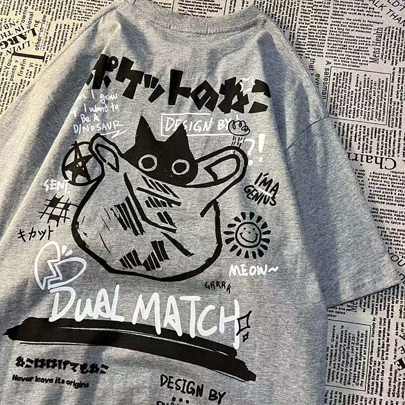 Y2k T-Shirt Cartont Short-Sleeved T-Shirt Women's Harajuku Loose Street Style Gothic Shirt Grunge Clothes: Medium Grey