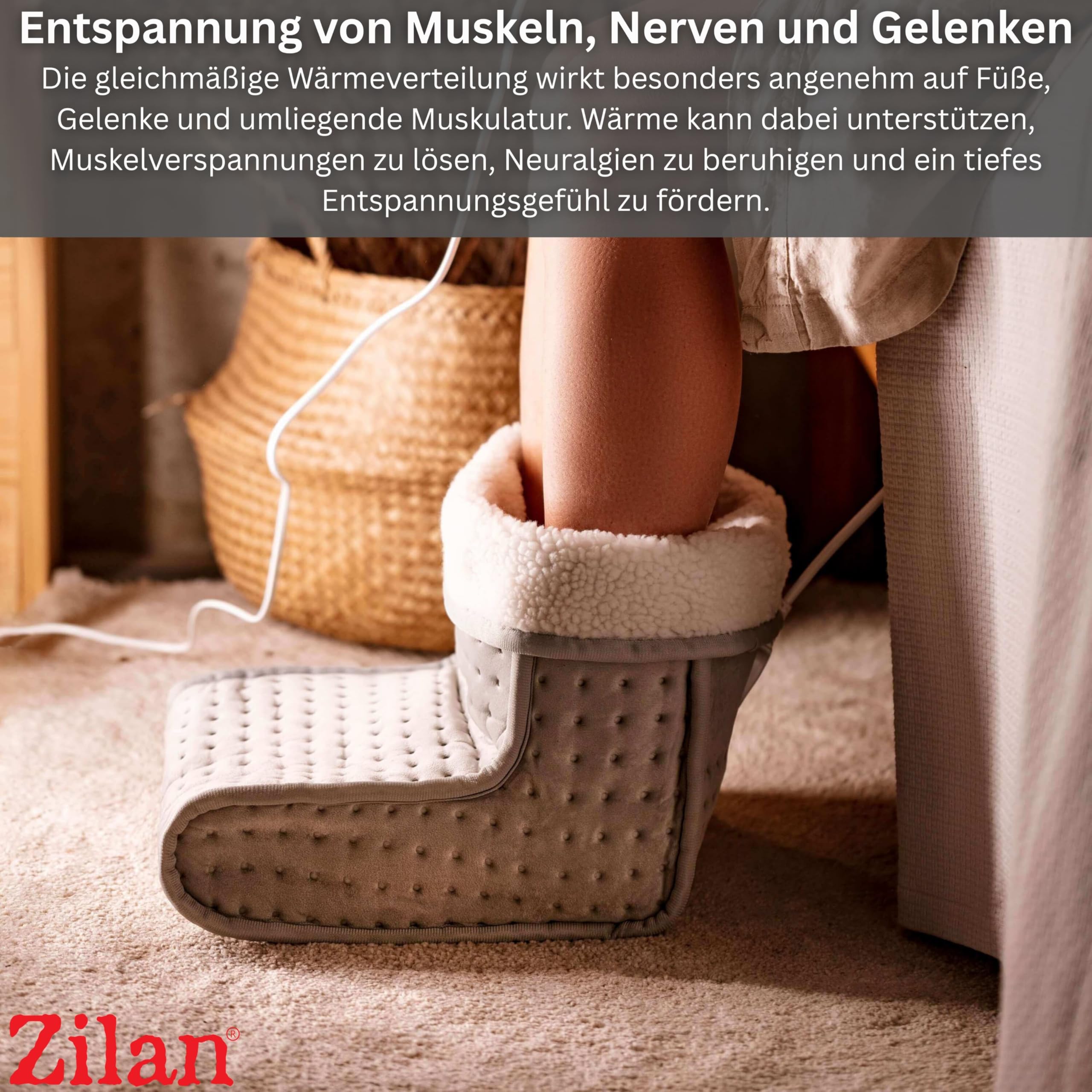 Fußwärmer Elektrisch mit 4 Heizstufen – Fußheizung mit Timer bis 90 Min – Schnelles Aufheizen – Überhitzungsschutz – Wärmekissen für kalte Füße - Für Damen & Herren bis Größe 46 maschinenwaschbar