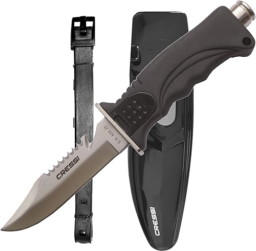 Cressi Skorpion, cuchillo de acero inoxidable templado ideal para buceo y pesca submarina Punta puntiaguda y roma