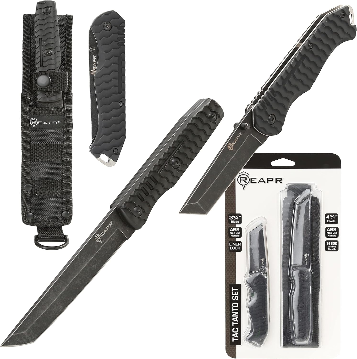REAPR 11008 Tactical Tanto 2 Piece Fixed/Folding Knife Set Black