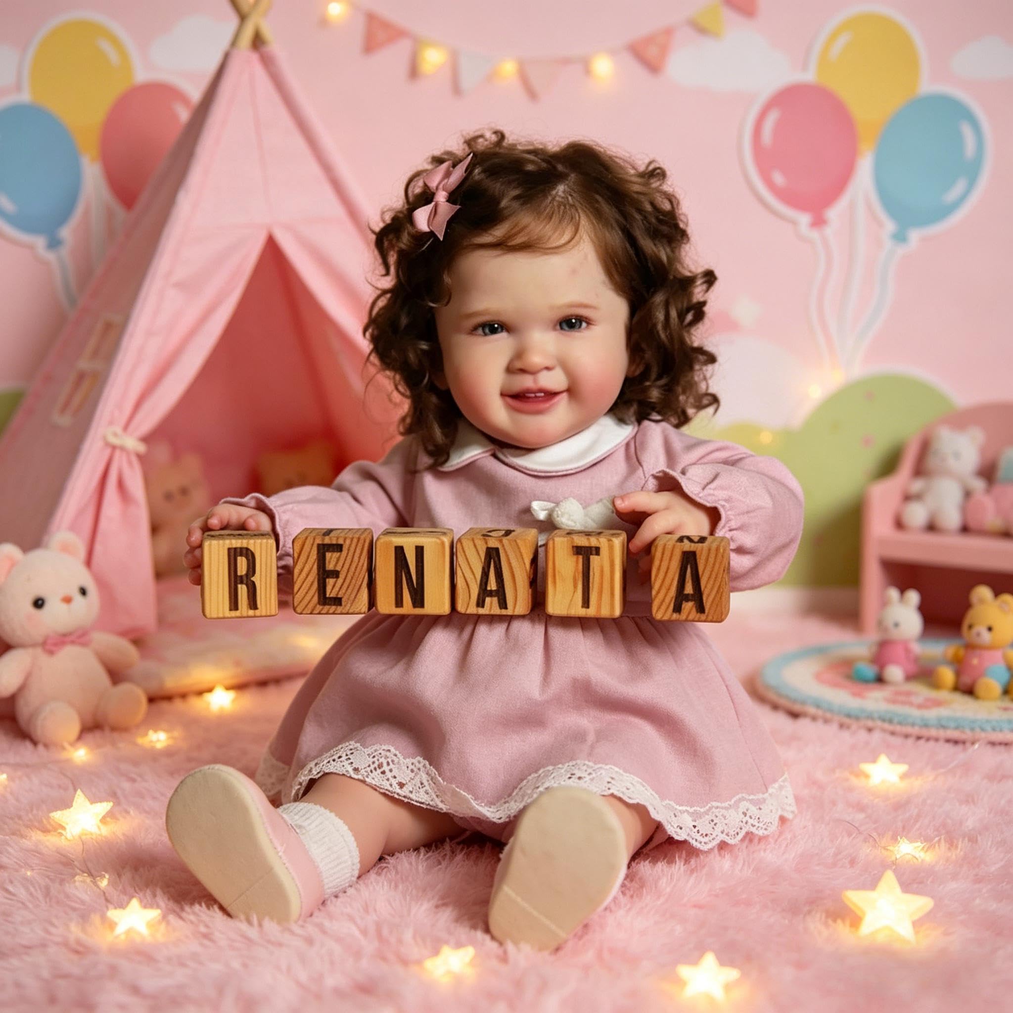 RXDOLL 28 Zoll Süßes Lächeln Lebensechte Reborn Baby Puppen, Realistische Reborn Babymädchen Weicher Stoffkörper, Lebensechte Kleinkind Puppen mit Verwurzeltem Haar als Geschenk für Kinder