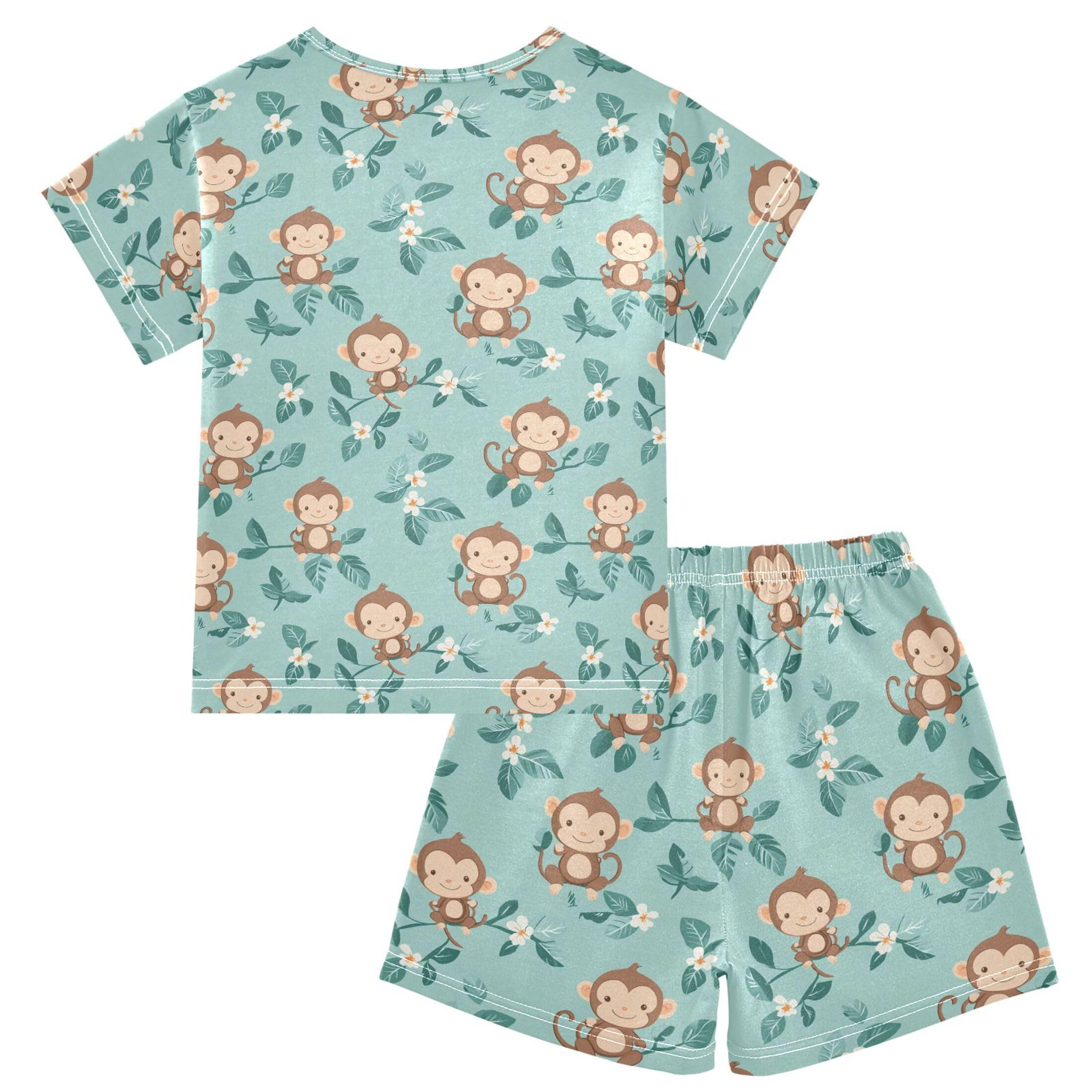 UMIRIKO Cute Monkey Summer Short Sleeve Pajamas Sleepwear PJ Set B0404658