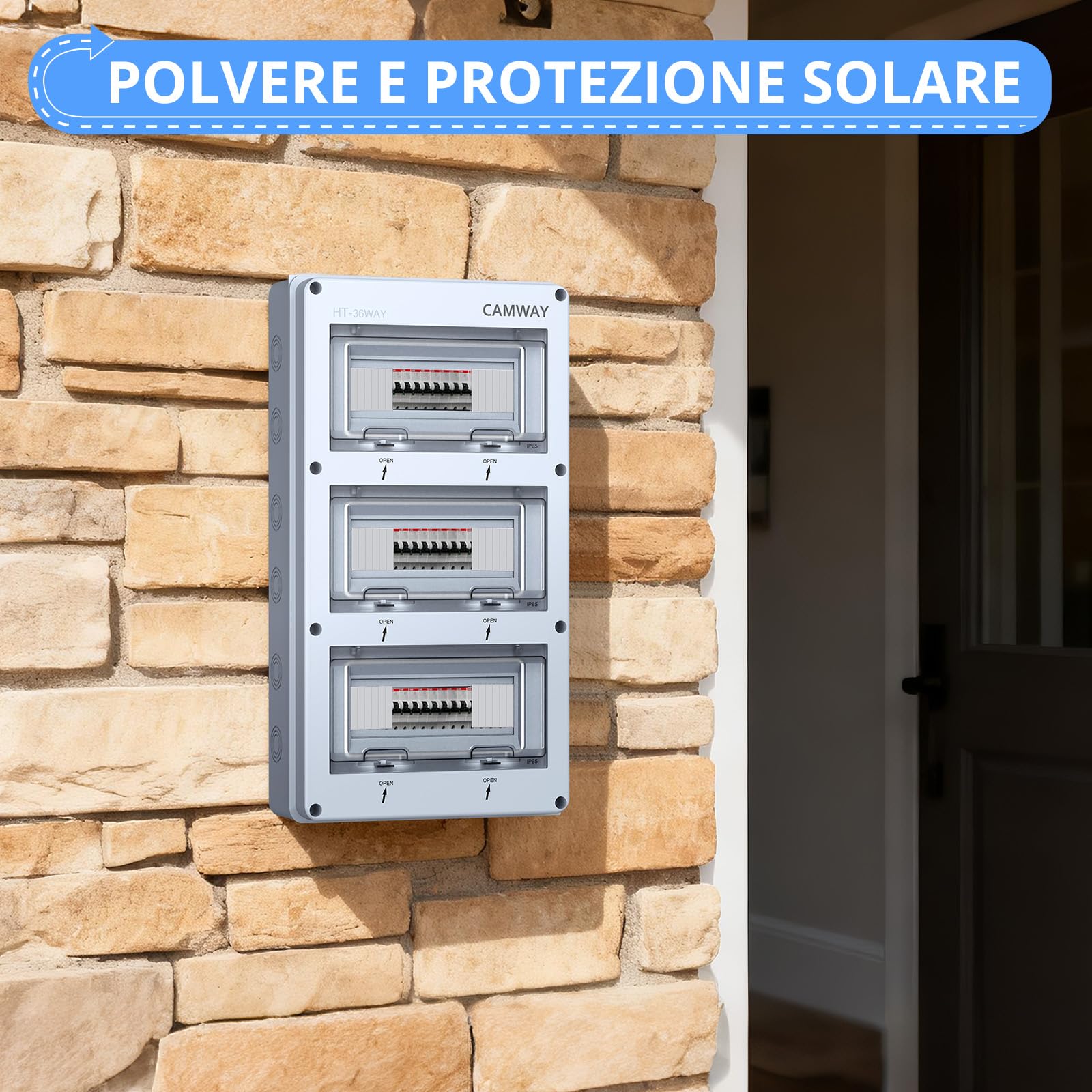 CAMWAY 36 Moduli Scatola Elettrica Esterno,Quadro Elettrico Esterno con Terminale IP65 Impermeabile per Giardino Cortile Garage