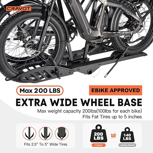 Miniatura 3 de CyberRack E2 Hitch 2 EBike Rack con rampa, capacidad de 200 libras de capacidad, soporte de plataforma plegable, hasta 5 pulgadas de grasa para