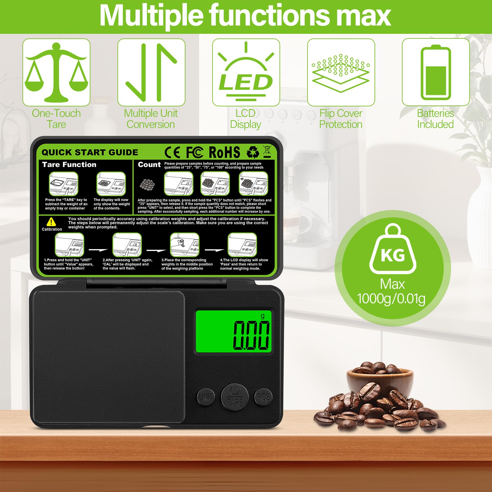 Balance de Précision 1000g/0.01g avec Écran LCD Rétroéclairé - Balance de Poche Numérique pour Bijoux et Cuisine, 7 Unités et Fonction de Tare