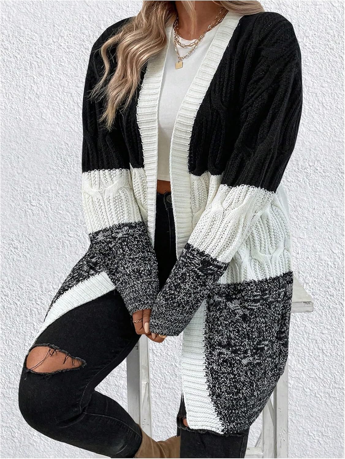 SOLY HUX Women's Plus Size Color Block Cardigan Sweater Open Front Long Sleeve Casual Cardigans - Image 3