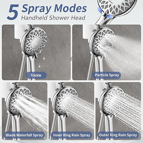 Miniatura 7 de SINGSUO Filtered Rain Shower Head with Handheld Spray Combo, High Pressure Dual Shower Head with Filter for Hard Water, Modern Magnetix Double
