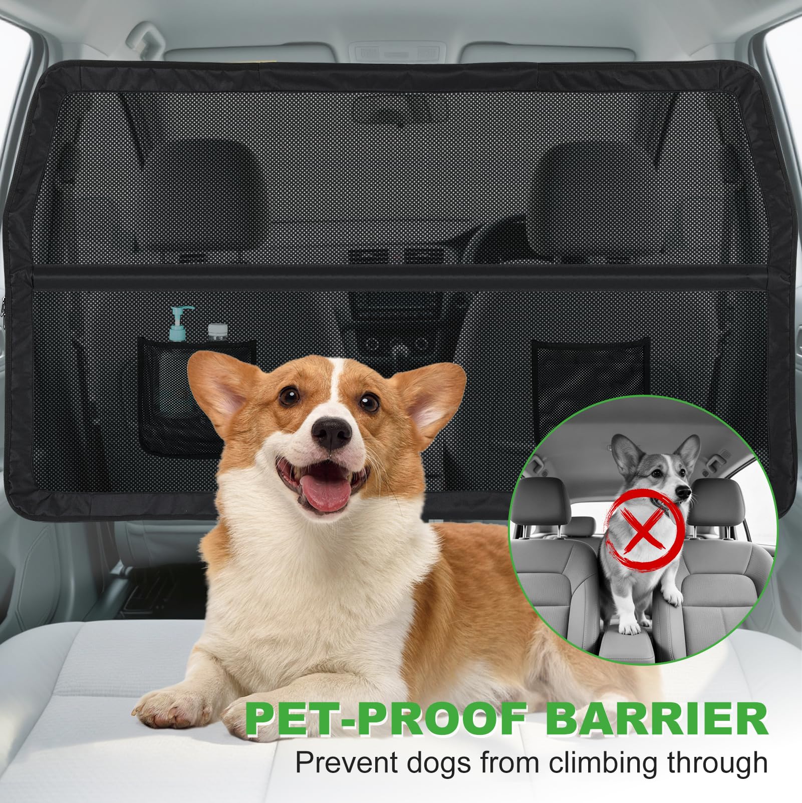 LIROPAU Griglia per cani per auto, per sedile posteriore e bagagliaio, rete di sicurezza per cani, griglia di separazione universale per SUV, camion