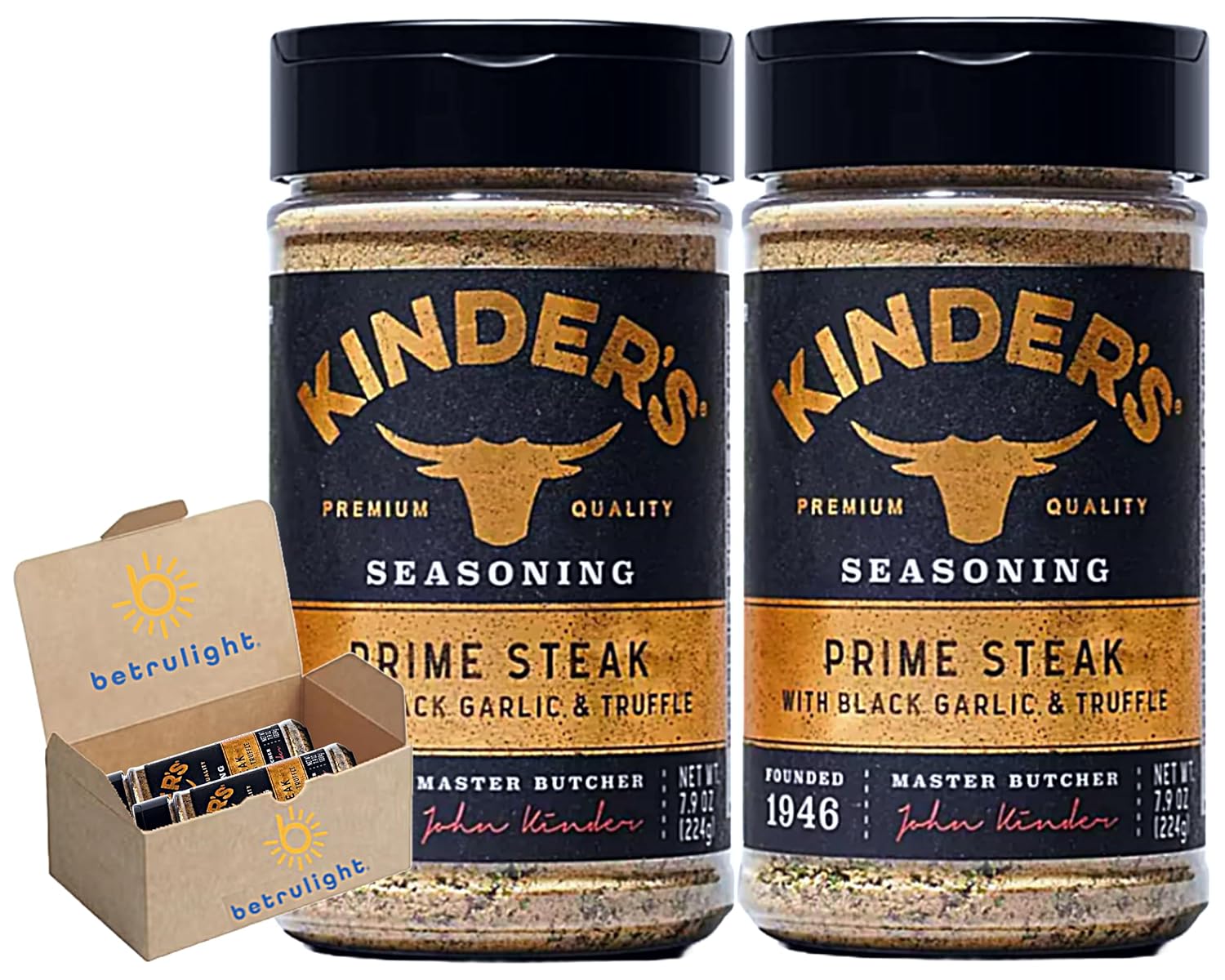 Kinders Seasoning Prime Steak with Black Garlic & Truffle is Gluten Free, Non GMO, No Added MSG Kinder 7.9 oz Pack of 2 | Every Order is Elegantly Packaged in a Signature BETRULIGHT Branded Box!